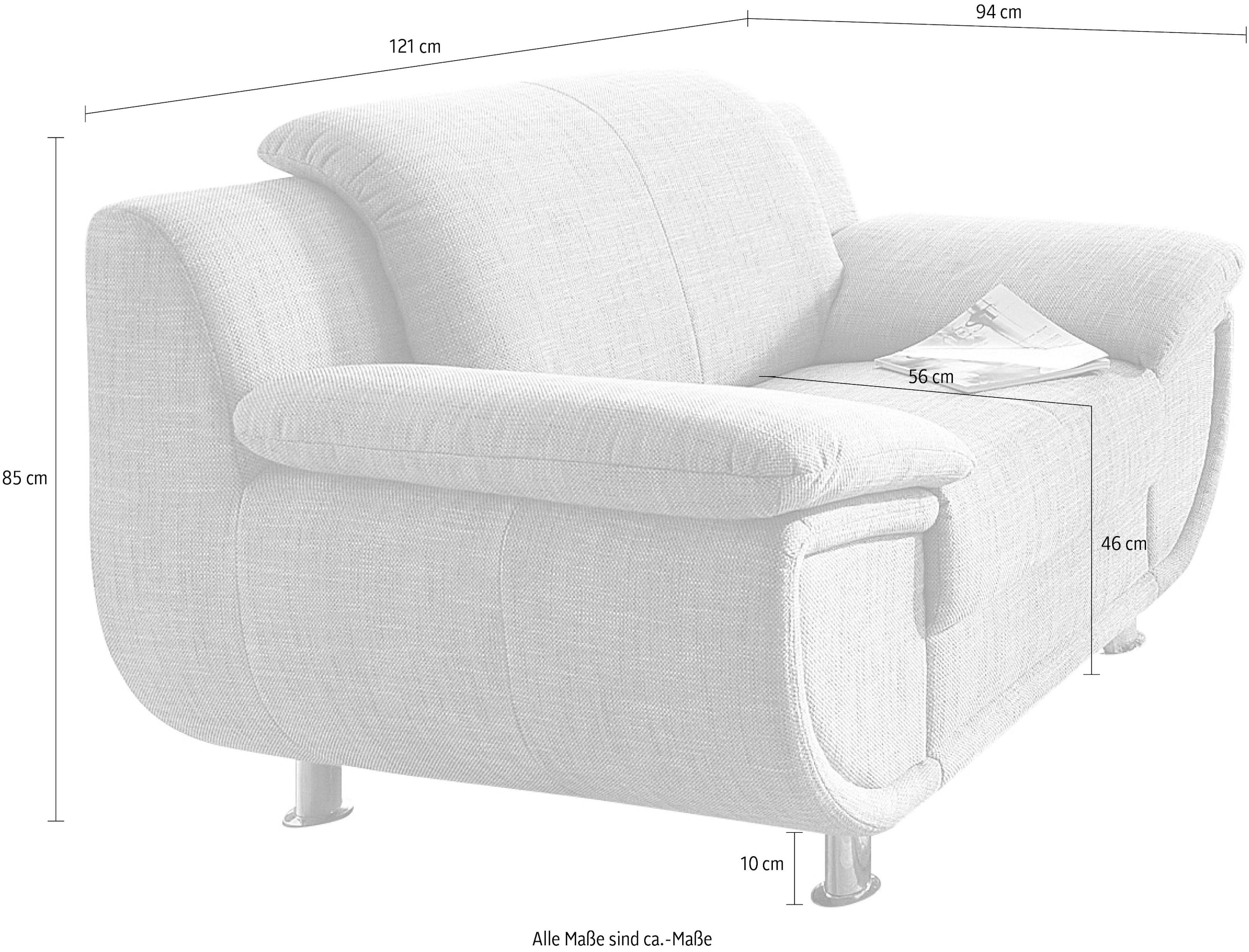 TRENDMANUFAKTUR Sessel »Rondo, Breite 121 cm, breite Armlehnen, Füße chromfarben« Big-Sessel wahlweise mit Federkern, bequem