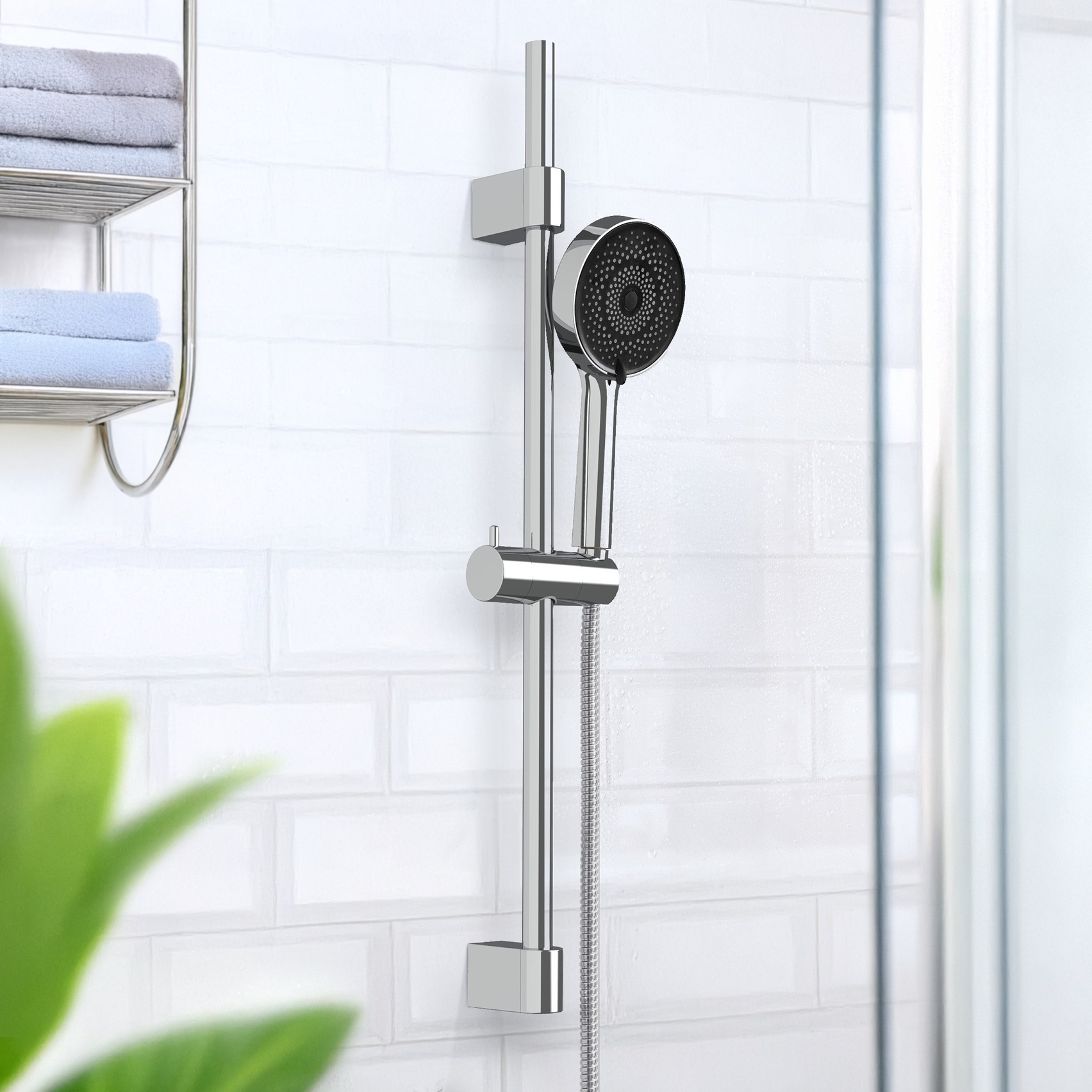 WENKO Brausehalter »Softwater« Set,  Duschstange mit Duschkopf, 3 Strahlarten, Ø 12 cm, mikrofeine Düsen