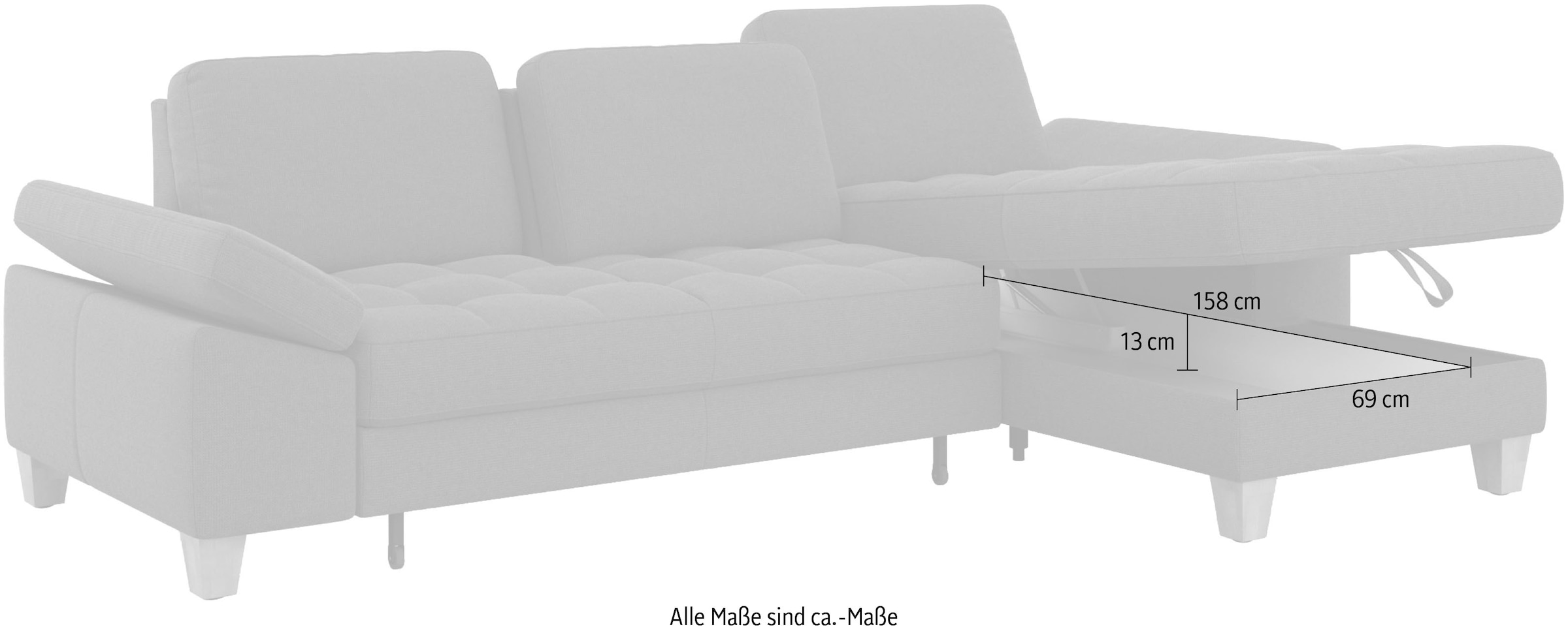 sit&more Ecksofa »Westham L-Form«, mit Recamiere, mit oder ohne Bettfunktion, Bettkasten, Füße Eiche