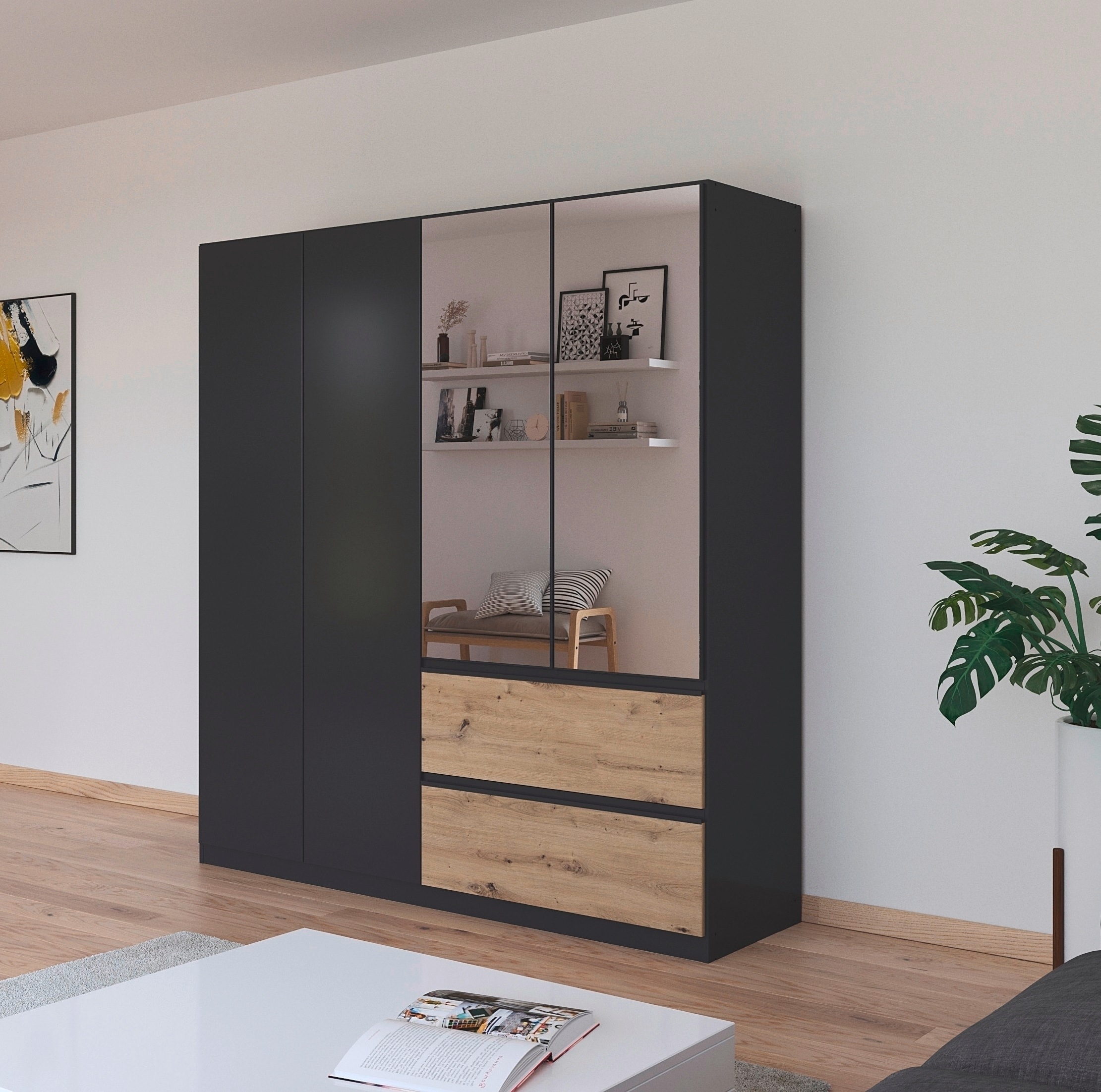 rauch Drehtürenschrank »Kleiderschrank Schrank Garderobe Wäscheschrank COSTA in 3 Breiten«, mit Spiegel, grifflose Front und Push-to-Open Funktion MADE IN GERMANY