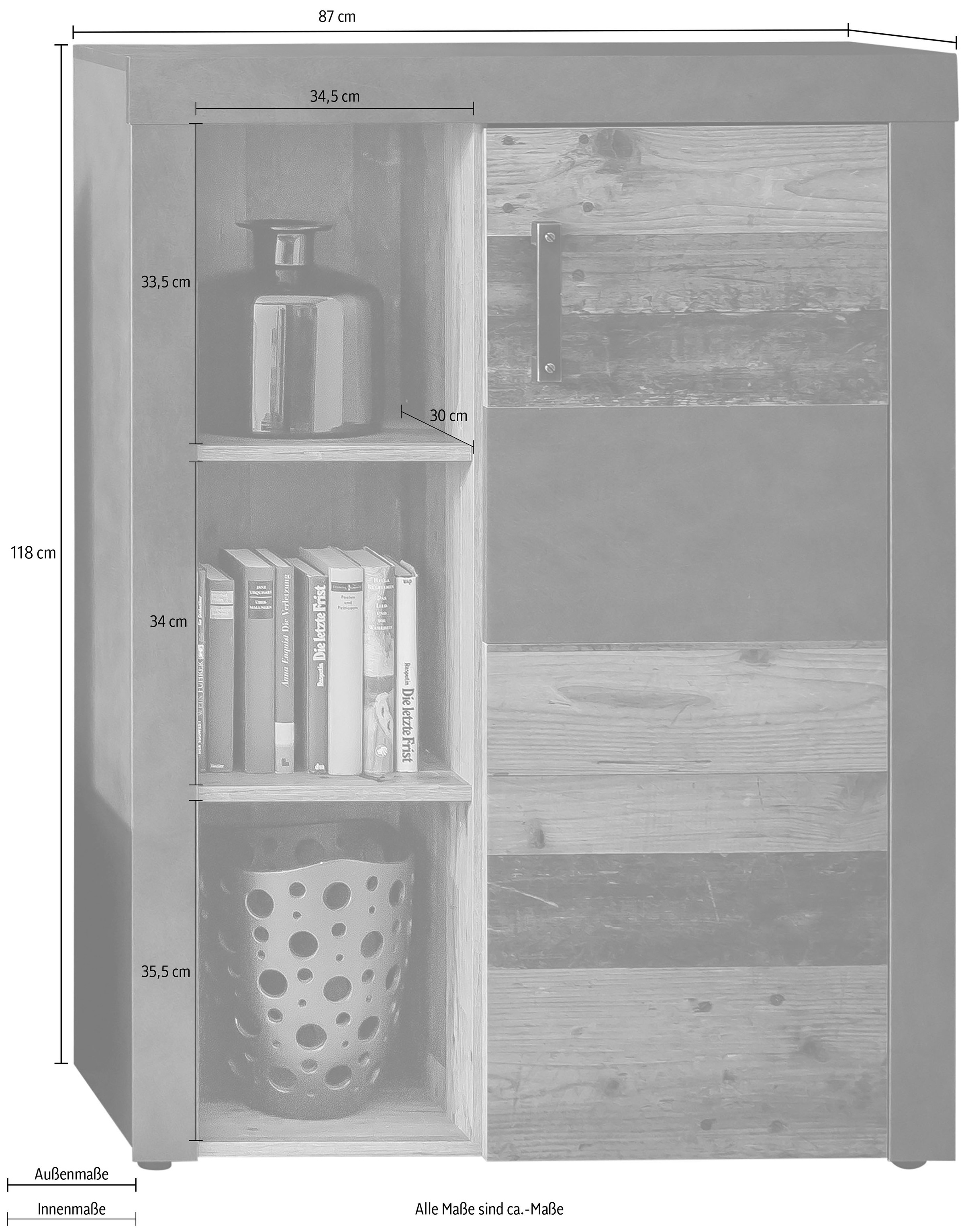 INOSIGN Highboard »Ilana«, Stauraumschrank mit 1 Tür & 3 Fächern - (B/T/H) 87/34/118 cm
