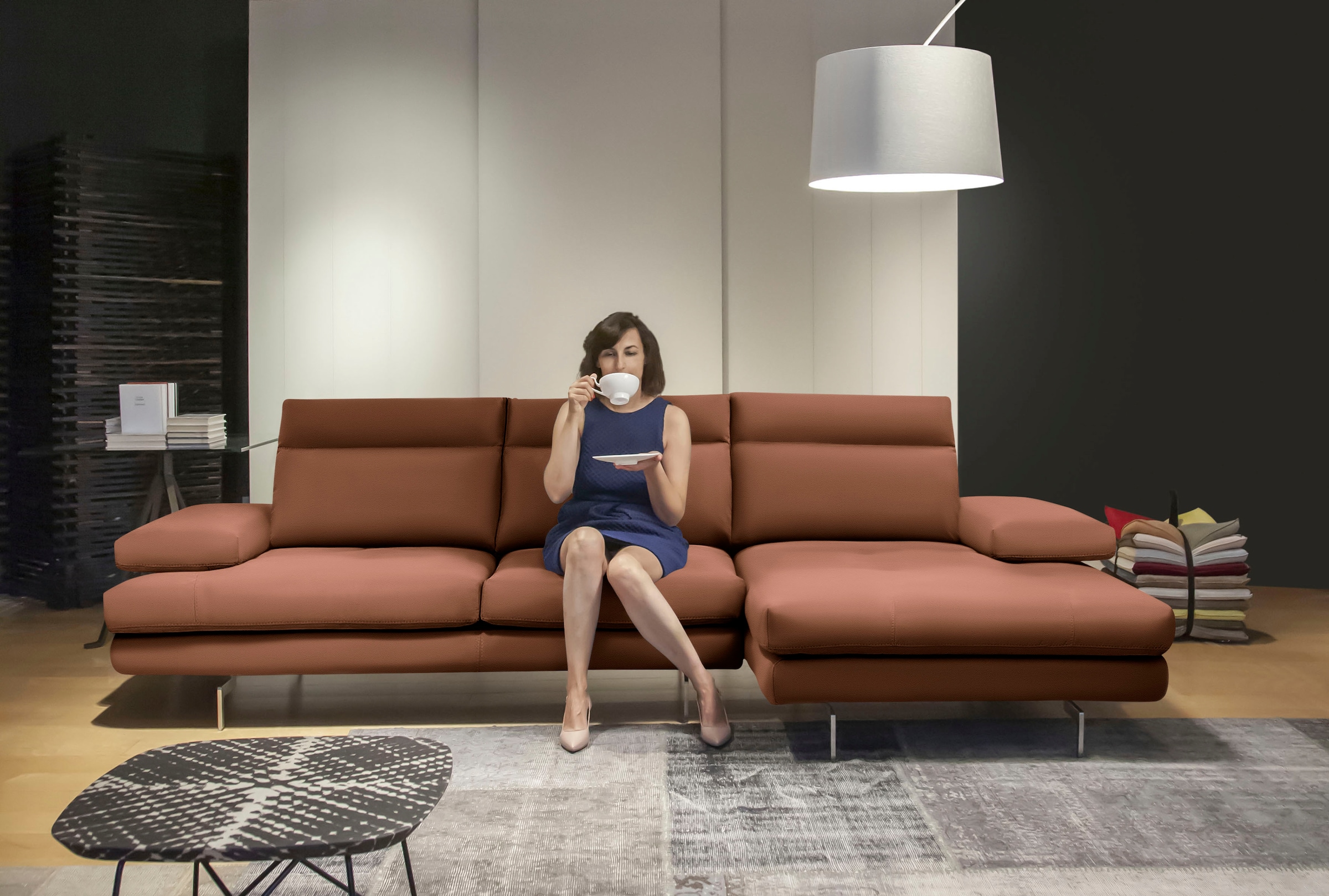 CALIA ITALIA Ecksofa »Toby Wing, Komfortsofa der Extraklasse, bequem, L-Form«, inklusive Sitztiefenverstellung, Füße in chrom glänzend