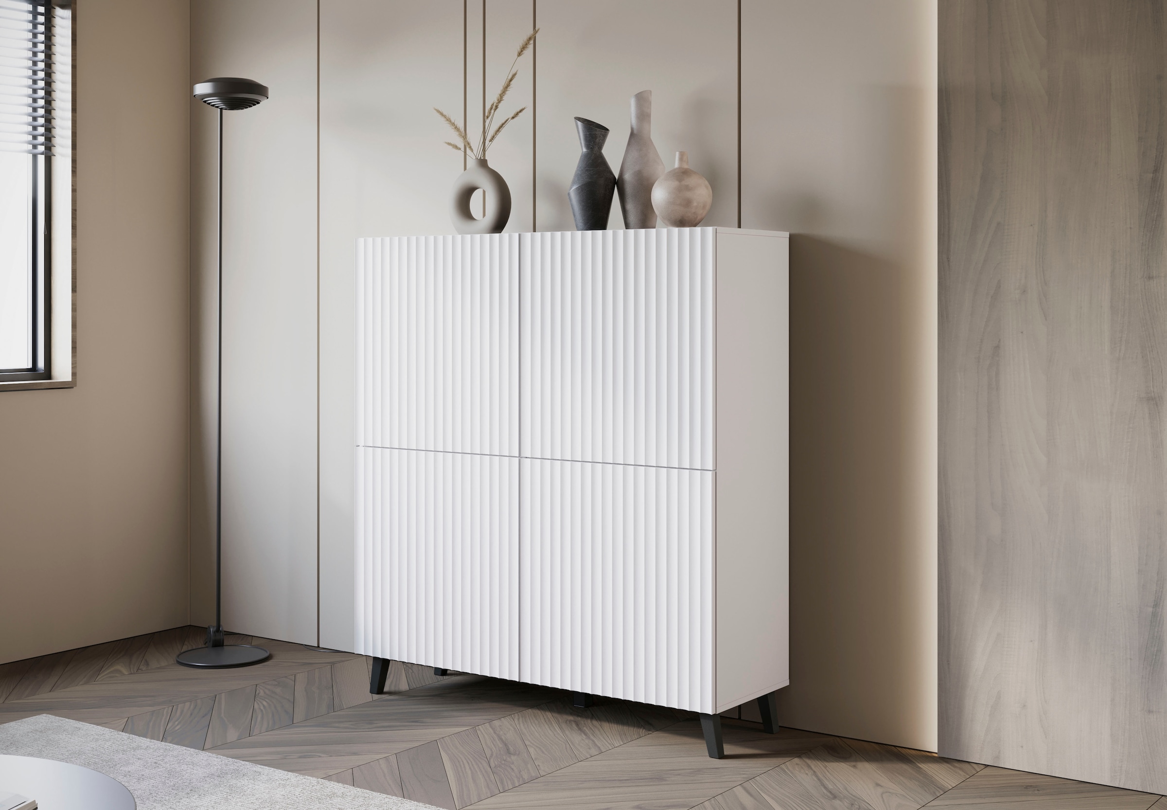 INOSIGN Highboard »PHUKET«, (1 St.), moderne, grifflose Kommode mit 4 Türen und 8 Fächern, Breite 120 cm