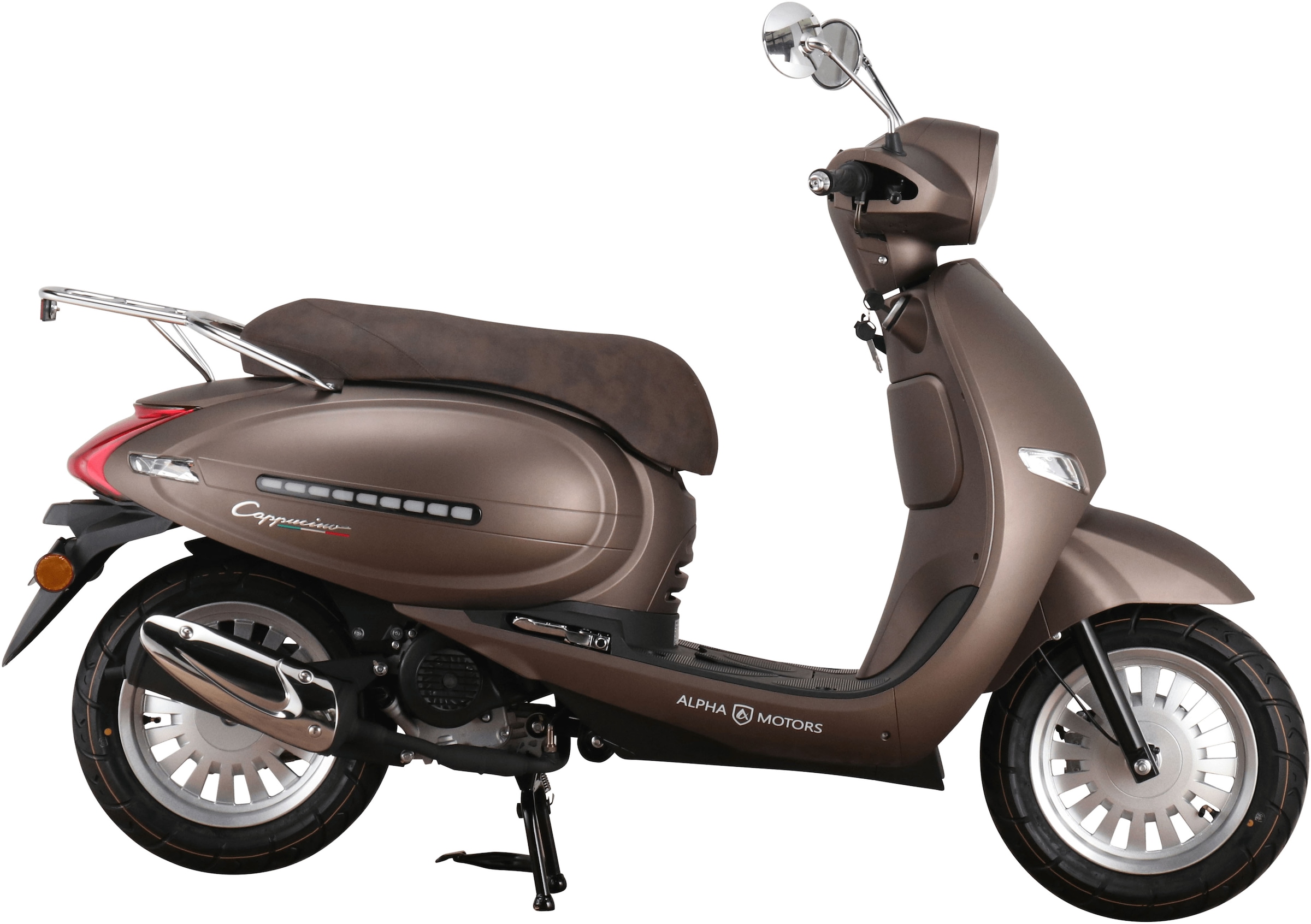 Alpha Motors Motorroller »Cappucino 50 ccm 25 km/h EURO 5 mattbraun«, 50 cm³, 25 km/h, Euro 5, 2,72 PS, LED-Leiste vorne und hinten, mit USB-Anschluss und Lenkerschloss