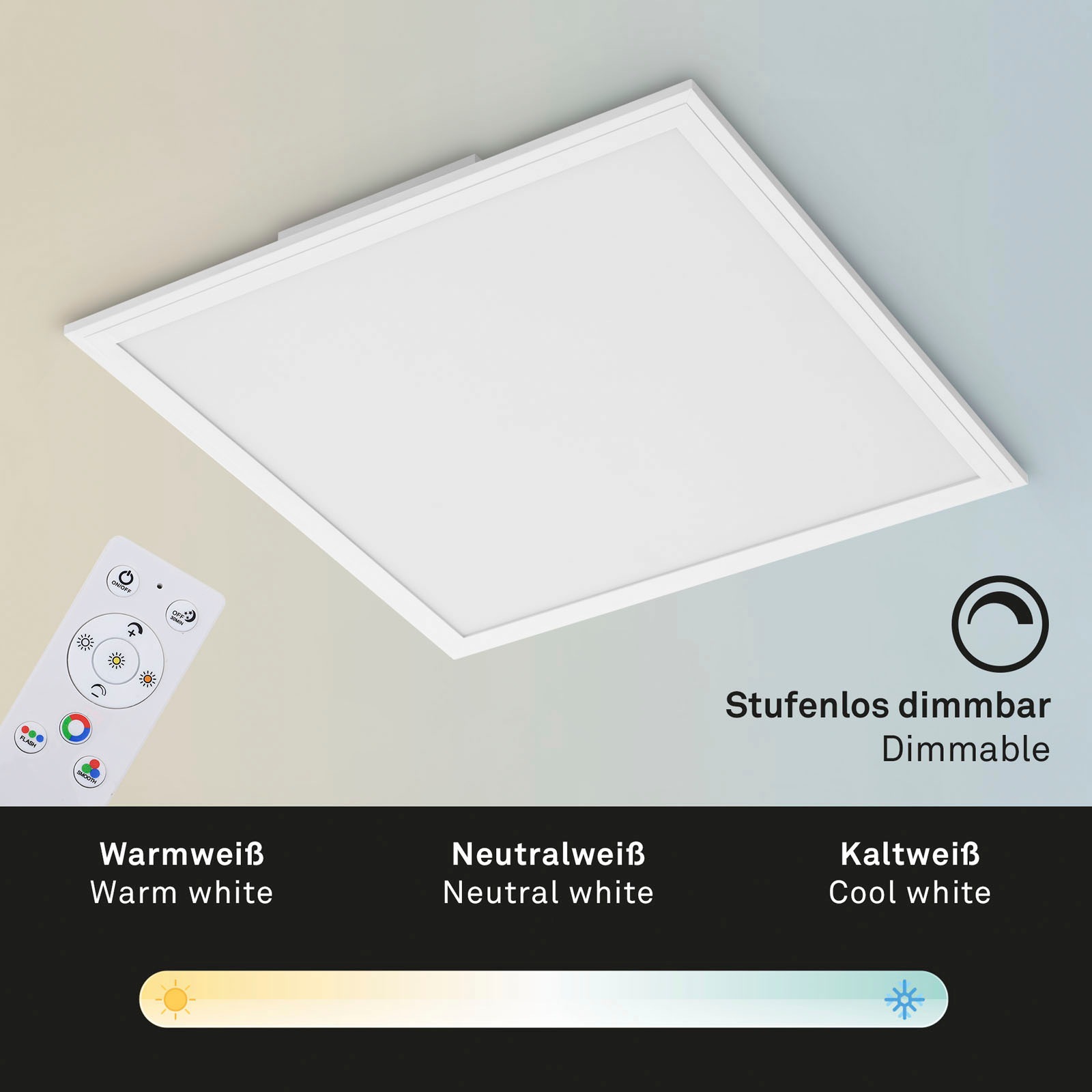 Briloner Leuchten LED Panel »7152016 Colour«, Leuchtmittel LED-Board | LED fest integriert, Deckenlampe, 45x45x7cm, Weiß, 24W, Wohnzimmer, Schlafzimmer, Küche