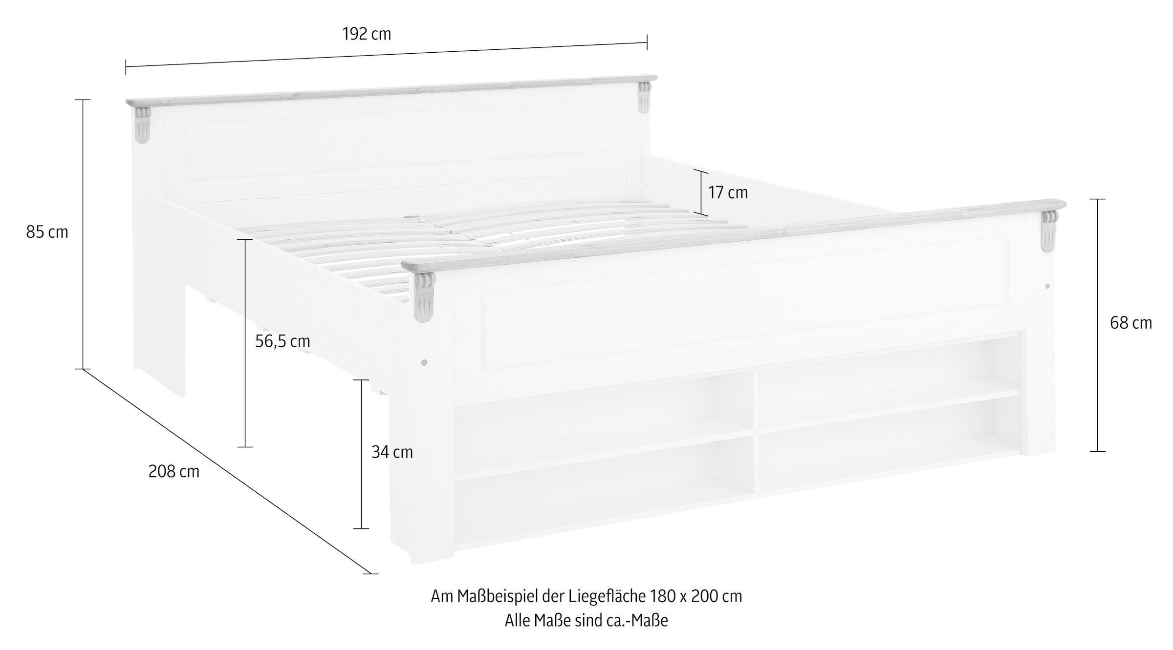 10. Bild von Home affaire Massivholzbett »Tessin, Stauraumbett, Landhausstil, Schubladen optional, rustikal«, massive zertifizierte Kiefer, Kassetten-Optik, stabile Qualität