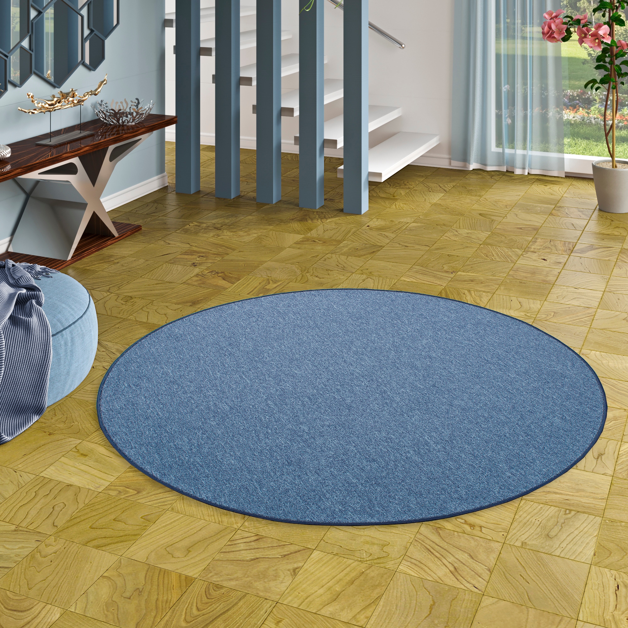 my home Teppich »Fortis«, rund, 5 mm Höhe, Uni Farben, Schlinge, gekettelt, strapazierfähig, Wohnzimmer