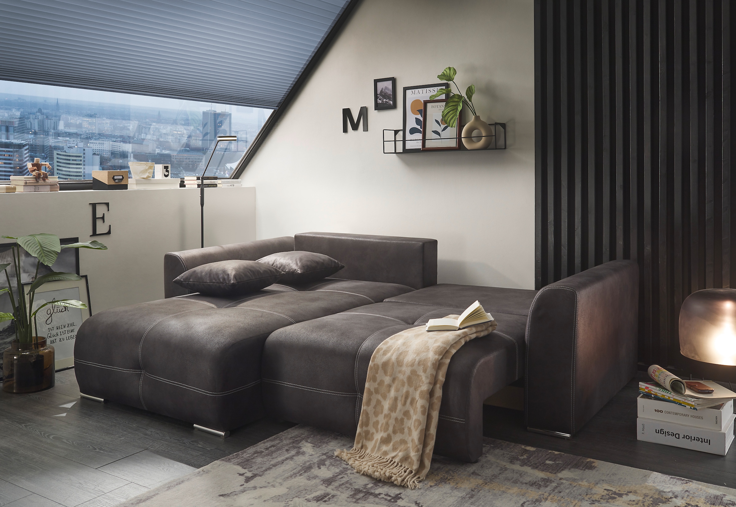 ED EXCITING DESIGN Ecksofa »Dolan L-Form« mit Bettfunktion, Bettkasten & 2 Zierkissen