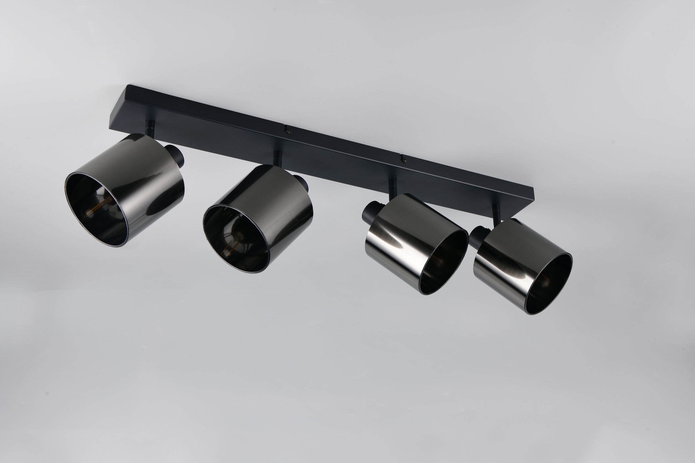 REALITY Leuchten Deckenstrahler »JASON, Deckenspot 4-flammig exkl 4x E4 max 10W, 76x22x12 cm (B/H/T)« E14 1 Stk. warmweiß - kaltweiß 4 verstellbare Strahler, Metall schwarz, Lampenschirm rauchgrau