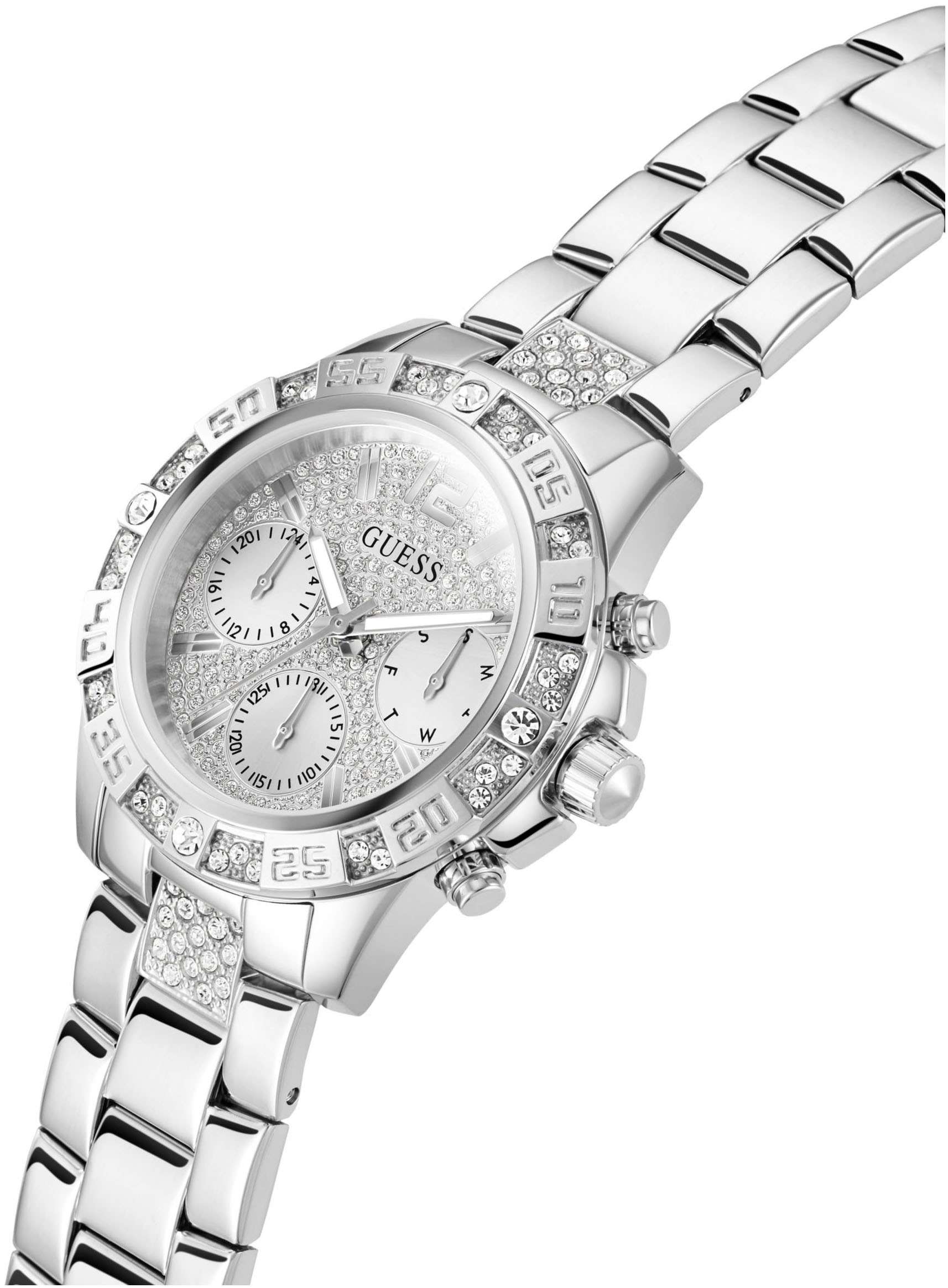 Guess Multifunktionsuhr »MAJESTY«, Quarzuhr, Armbanduhr, Damenuhr, Datum, Edelstahlarmband