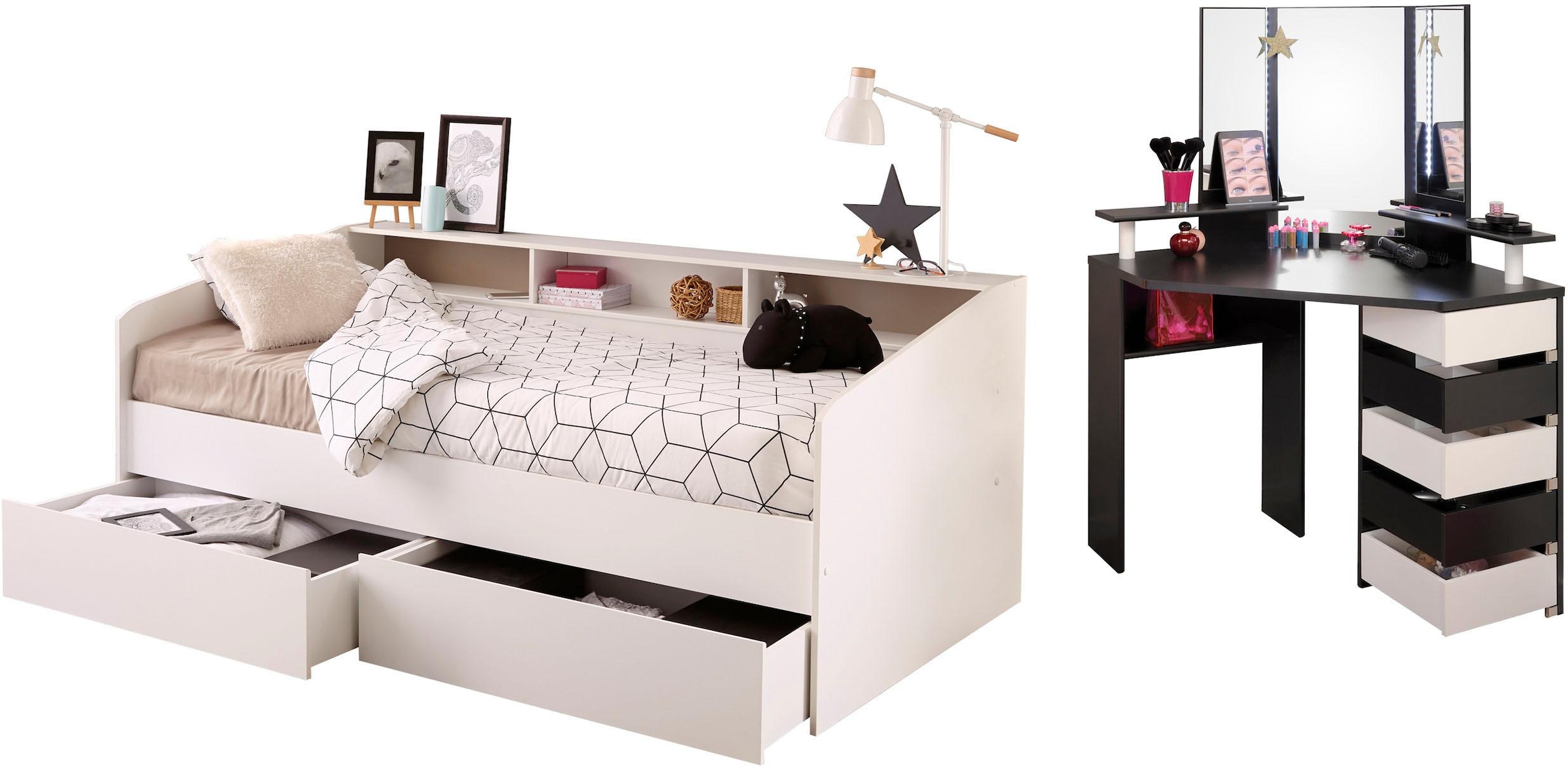 Parisot Jugendzimmer-Set »Sleep«, (Set, 2 tlg., Stauraumbett und Schminktisch), Stauraumbett und Schminktisch