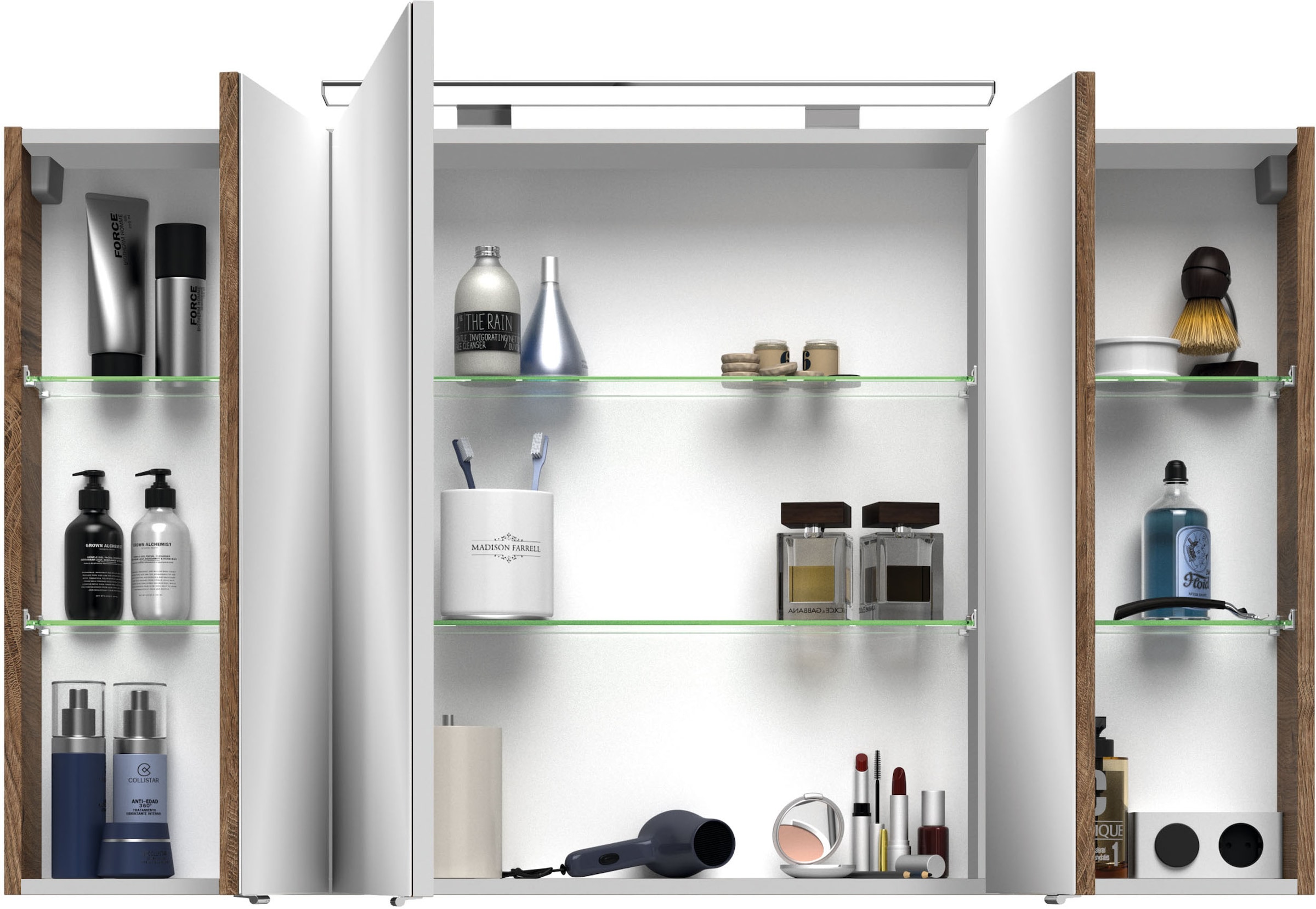Saphir Badmöbel-Set »Serie 4010 4-teilig Keramik-Waschtisch mit LED-Spiegelschrank«, (Set), Badezimmer Set mit Unterschrank, Hängeschrank, inkl. Türdämpfer