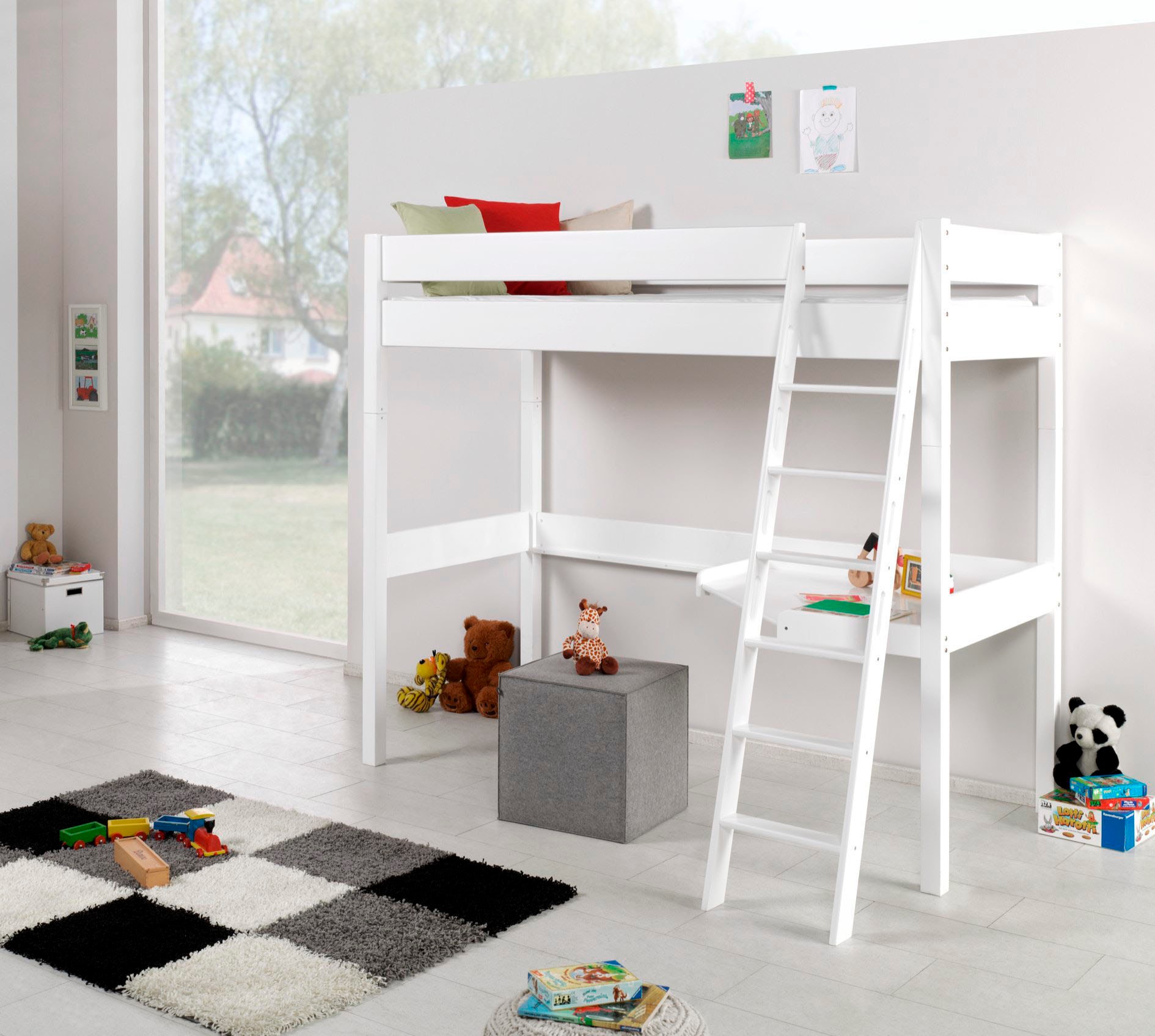 Relita Hochbett »Renate«, inkl. Rolllattenrost, Schreibtisch und Leiter, Buche massiv