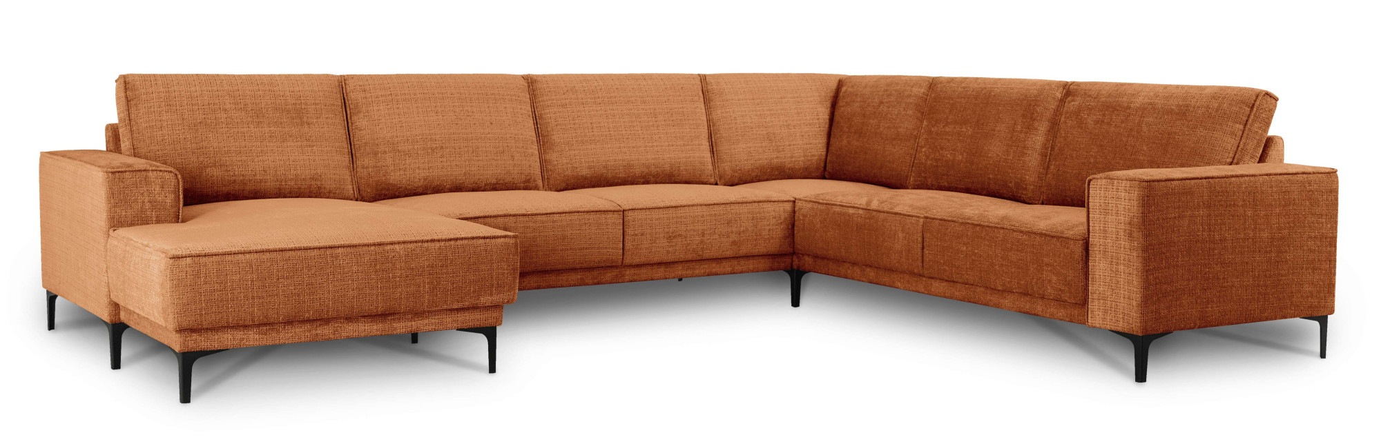 Places of Style Wohnlandschaft »XXL Sofa Oland, Struktur, Flachgewebe, Luxus-Microfaser, Boucle«, U-Form, 342 cm, Wellenunterfederung, Skandi-Design, Metallfüße