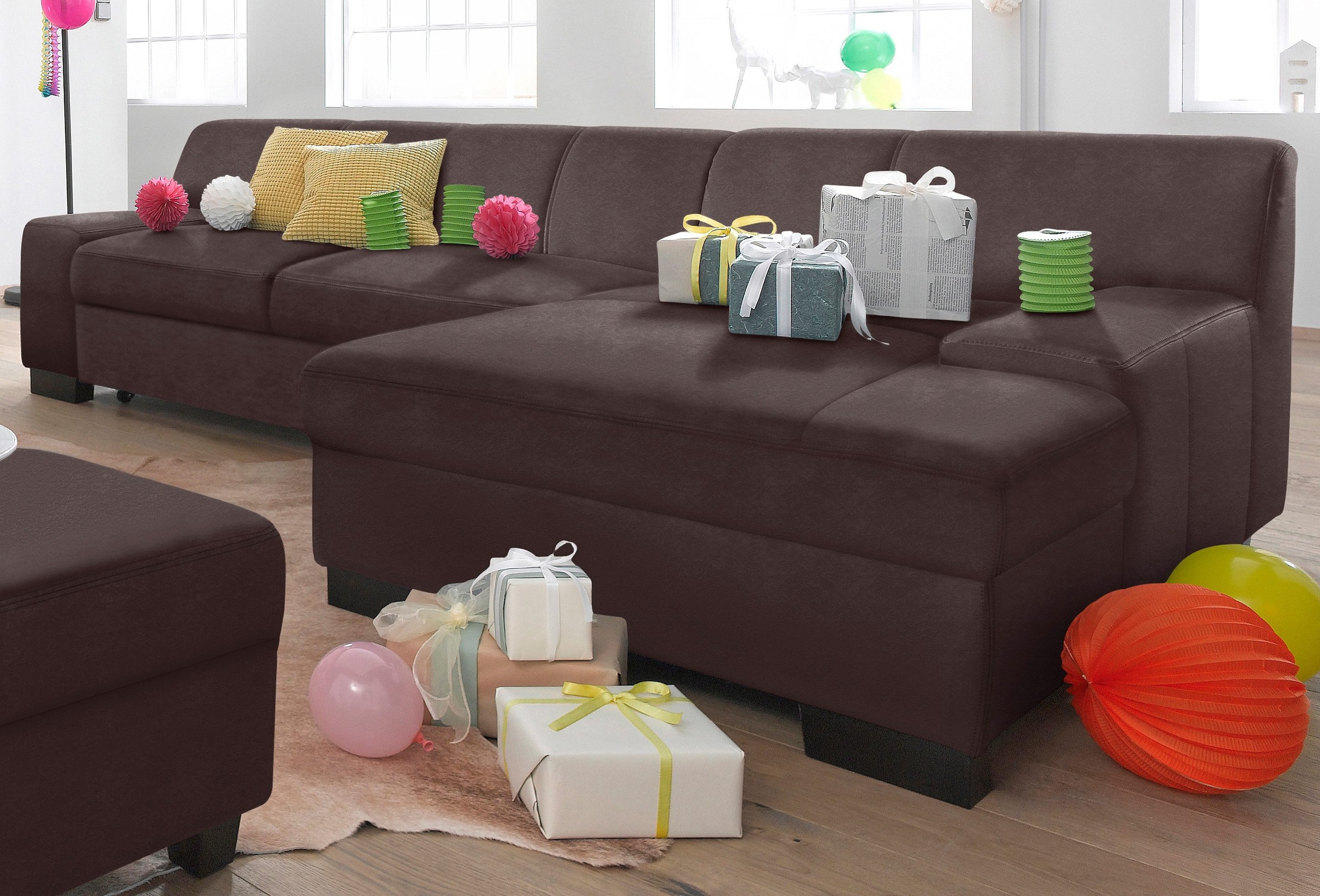 DOMO collection Ecksofa »Norma, elegant und modern, mit flachen Armlehnen, günstig online kaufen