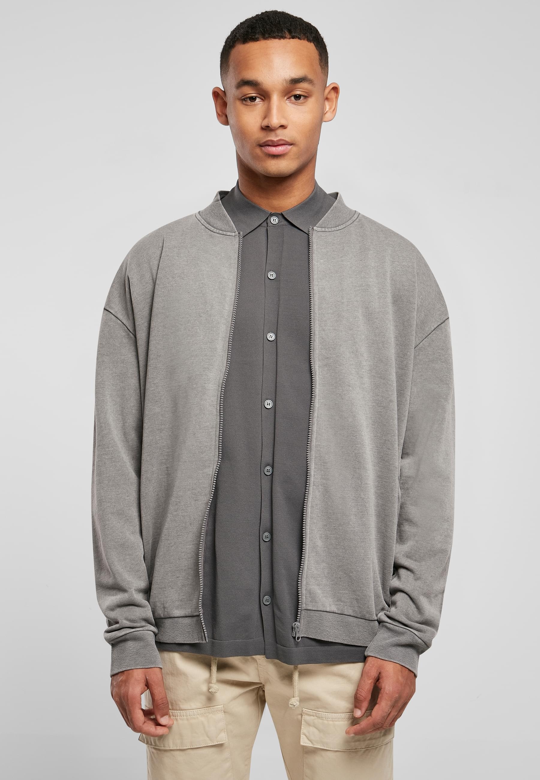 URBAN CLASSICS Bomberjacke »Urban Classics Herren Washed Sweat Bomber« 1 Stk. tlg. ohne Kapuze