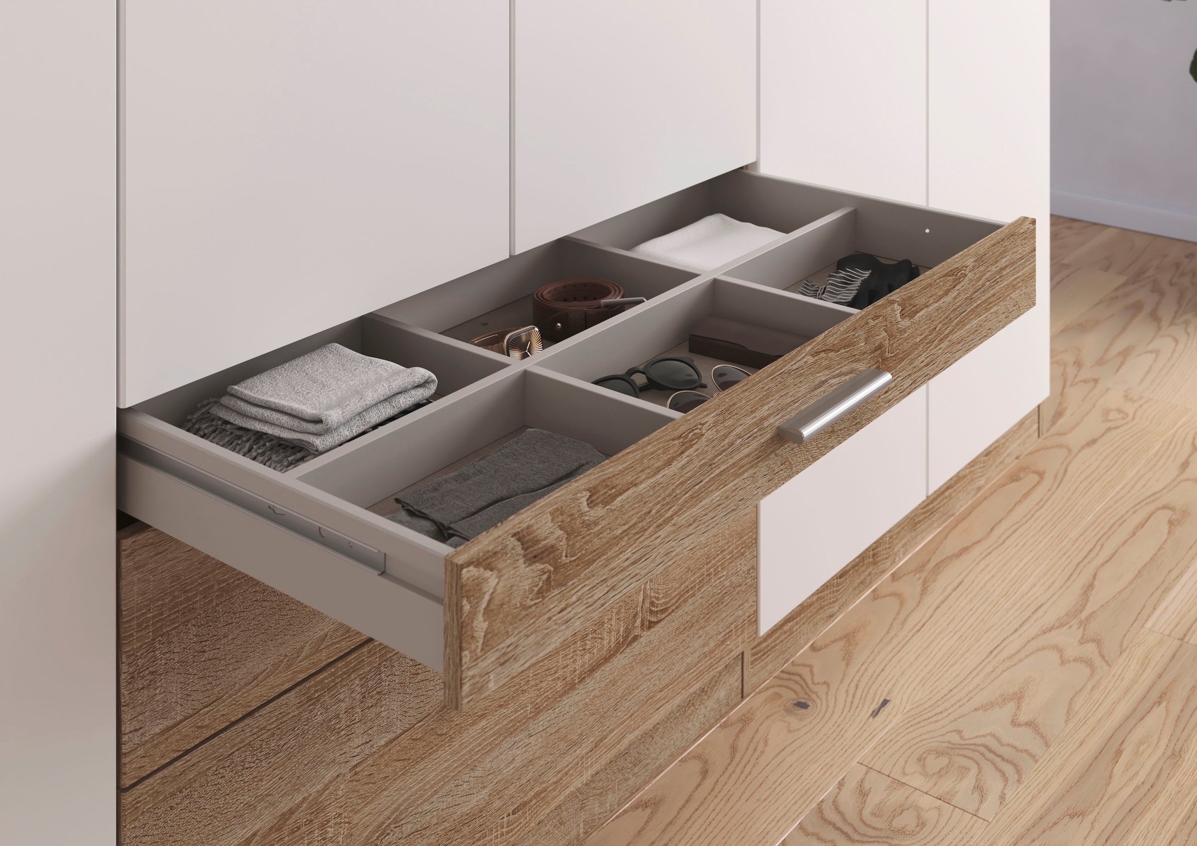 rauch Kleiderschrank »Schrank Drehtürenschrank Garderobe Ankleide Schlafzimmer HILDESHEIM« Breiten: 185/275 cm, Höhe 231 cm,  oberste Schublade mit praktischer Facheinteilung MADE IN GERMANY