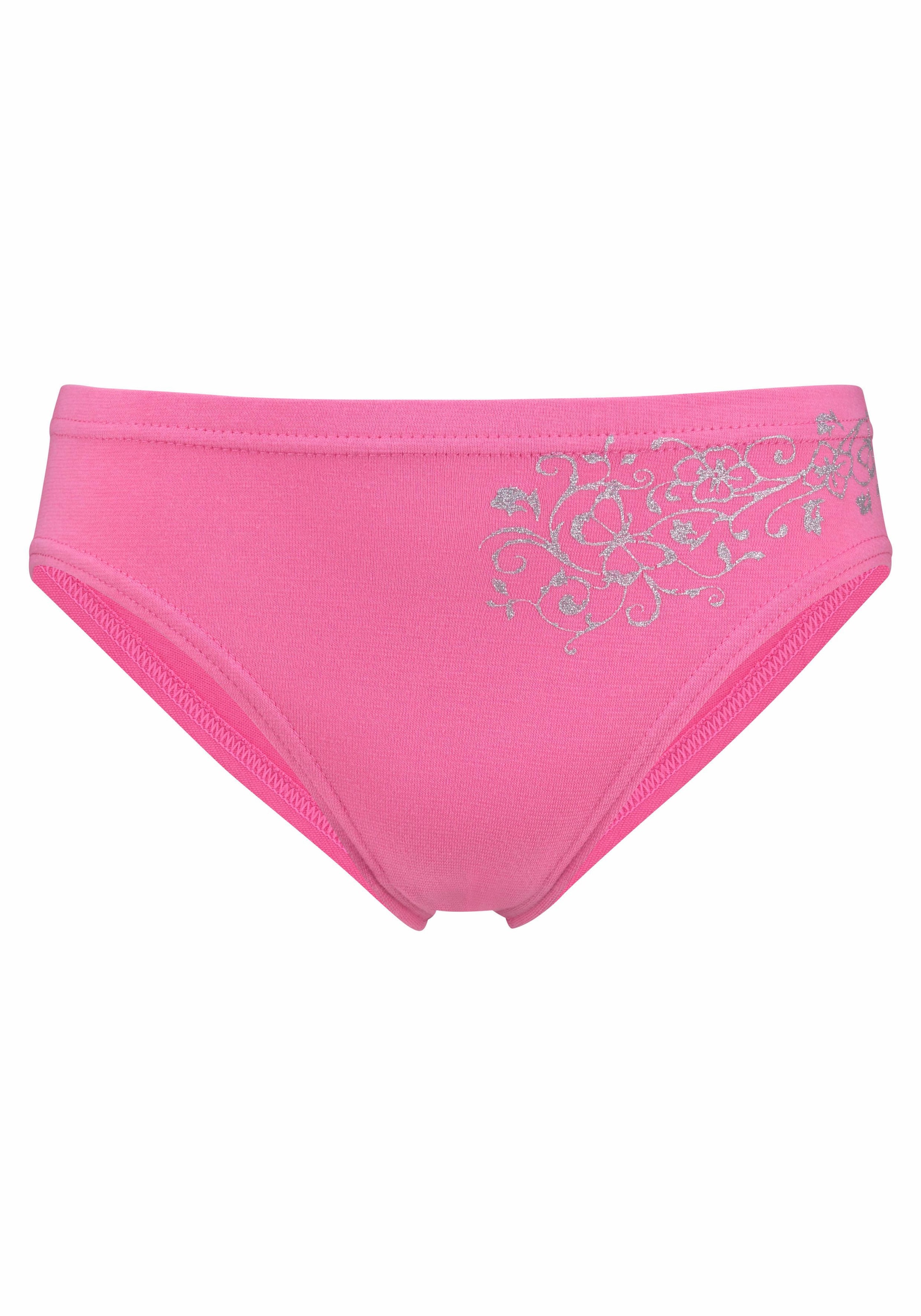 petite fleur Bikinislip, (Packung, 4 St.), schöner Basic für jeden Tag, mit floralem Glitzerdruck