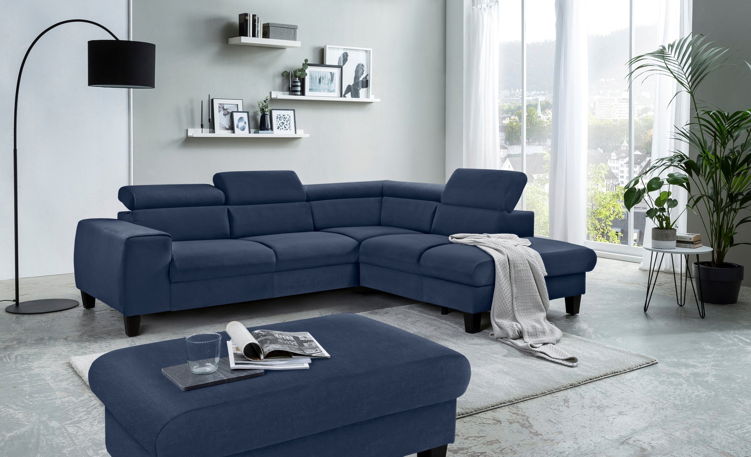 COTTA Polstergarnitur »Morven L-Form«, (Set), Set bestehend aus: Ecksofa mit Kopfteilverstellung & Hocker