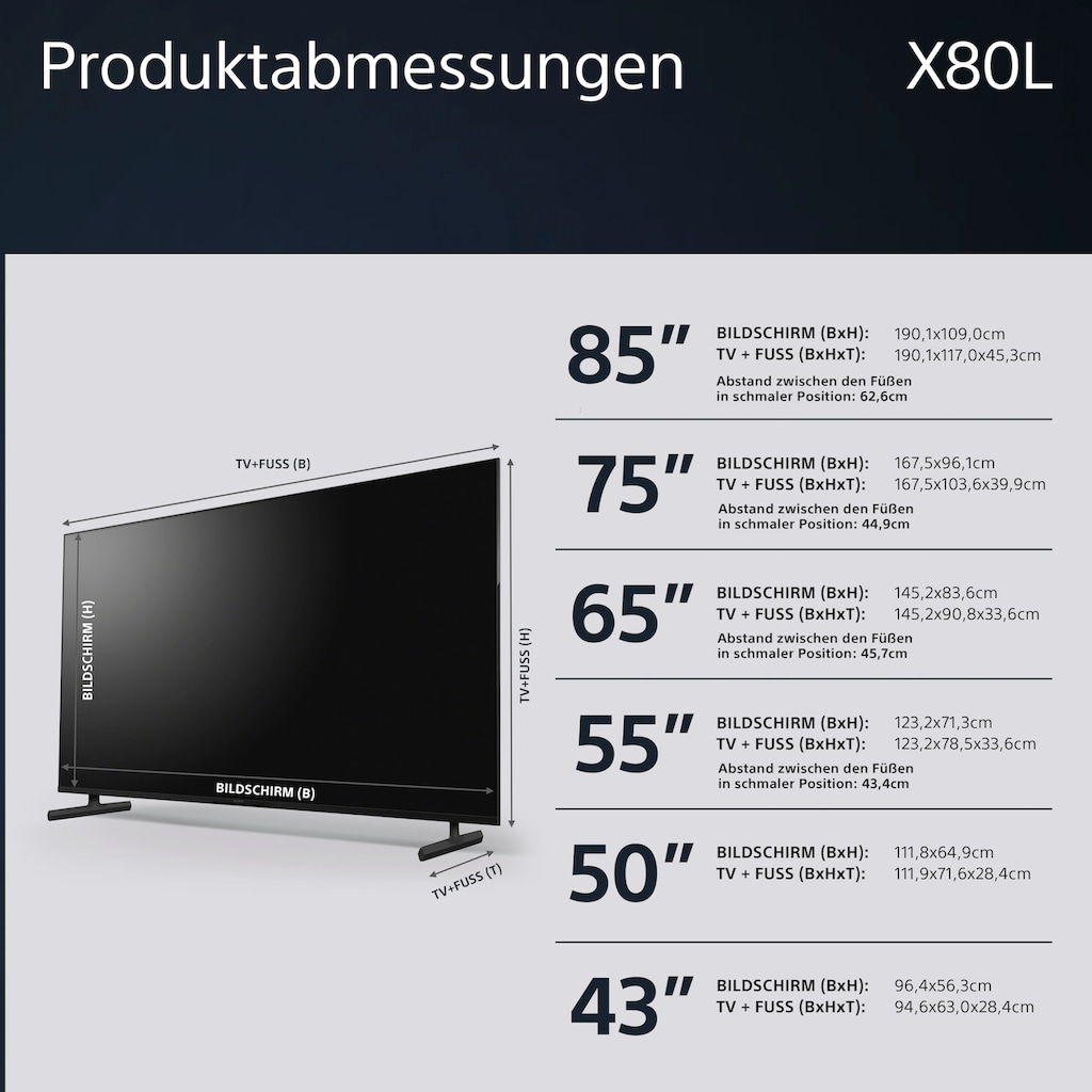 Sony LED-Fernseher »KD-75X80L«, 189 cm/75 Zoll, 4K Ultra HD, Google TV-Smart-TV, HDR, X1-Prozessor, Sprachsuche, BRAVIA Core ECOPACK