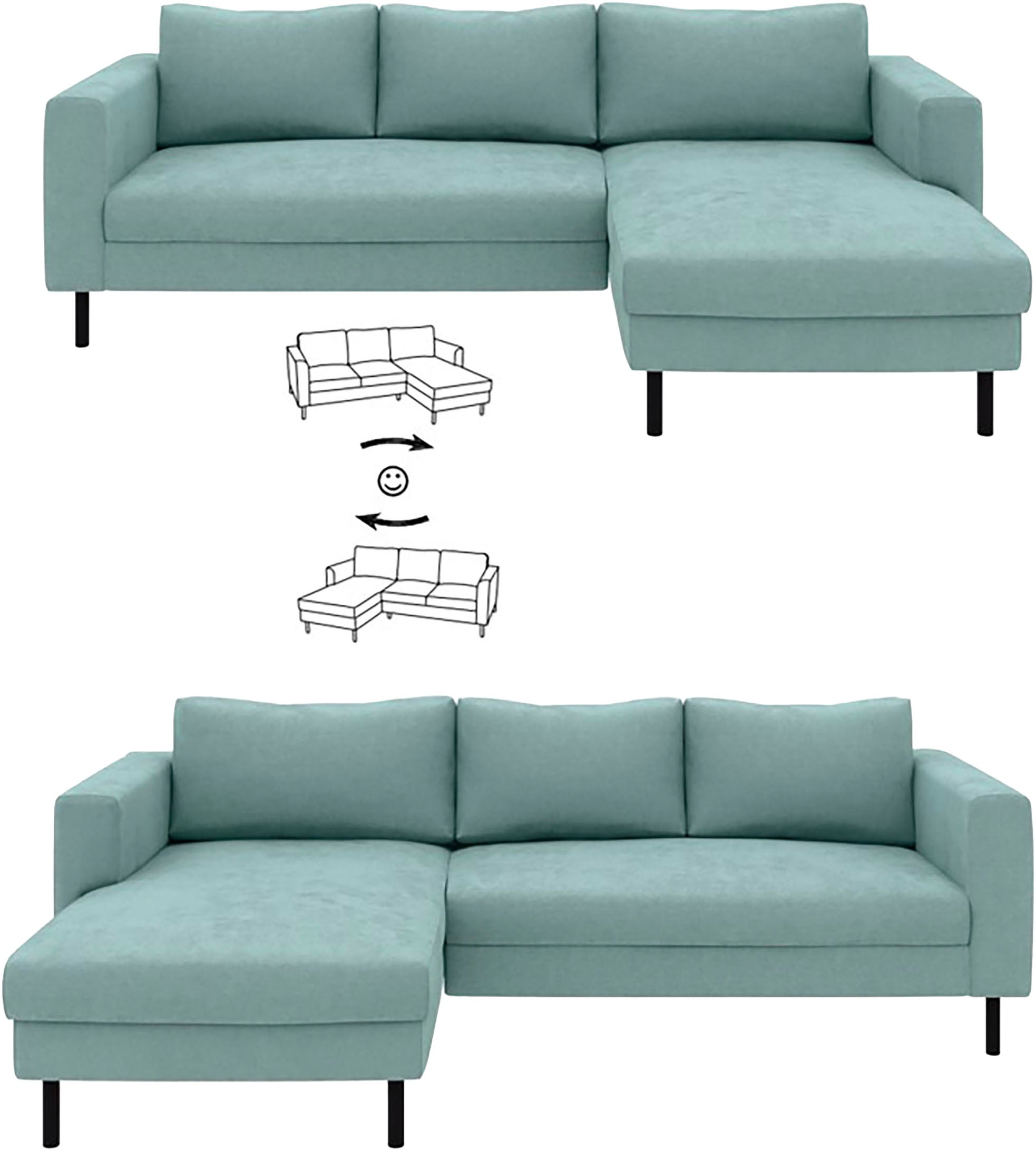 TRENDMANUFAKTUR Ecksofa »Amazing II, wahlw. mit Schlaffunktion & Bettkasten, Fuß schwarz« Recamiere beidseitig montierbar, L-Form,in Cord o. Struktur, B: 232 cm