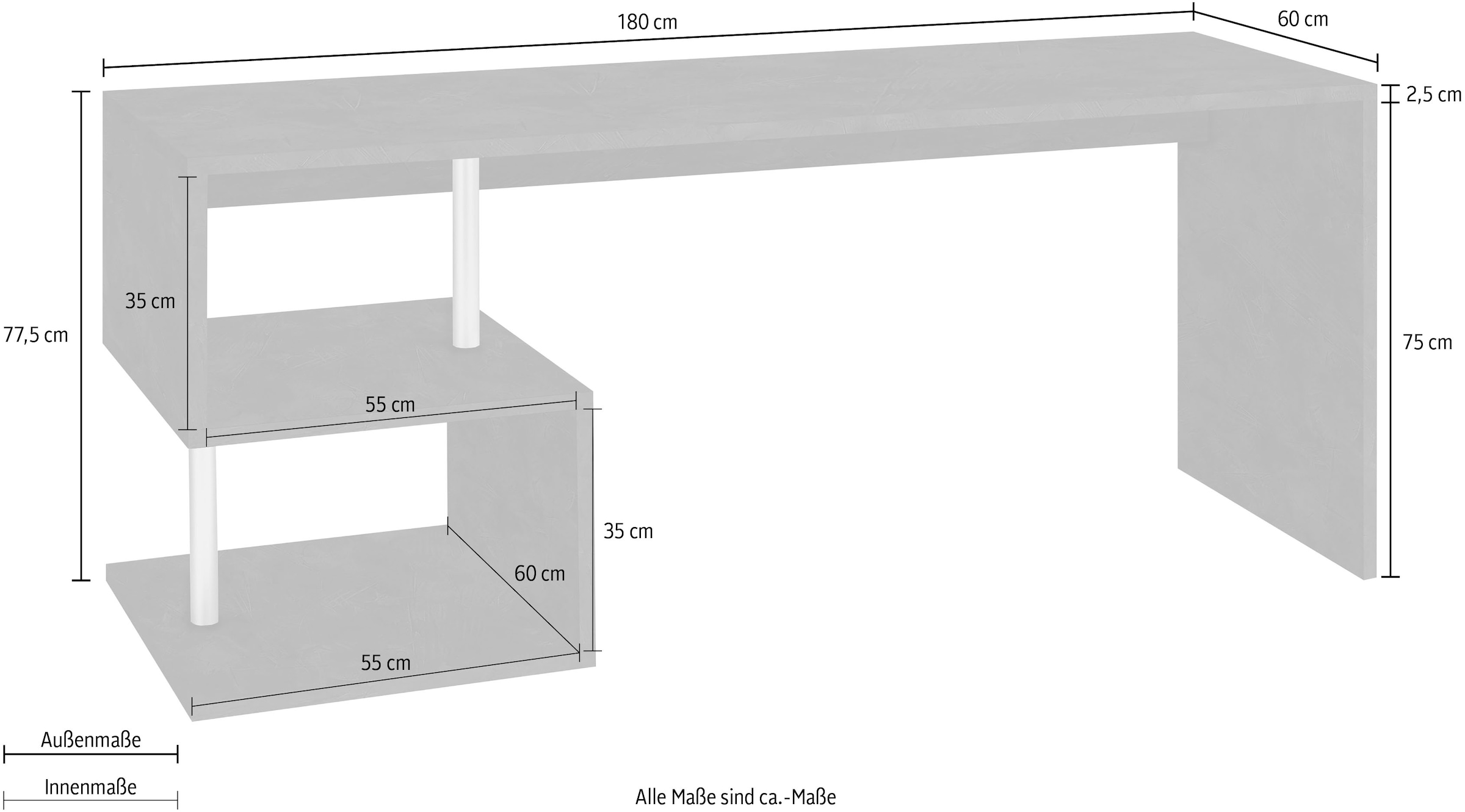 INOSIGN Schreibtisch »Esse, modernes Design«, in verschiedenen Breiten, mit und ohne Monitoraufsatz, Made in Italy
