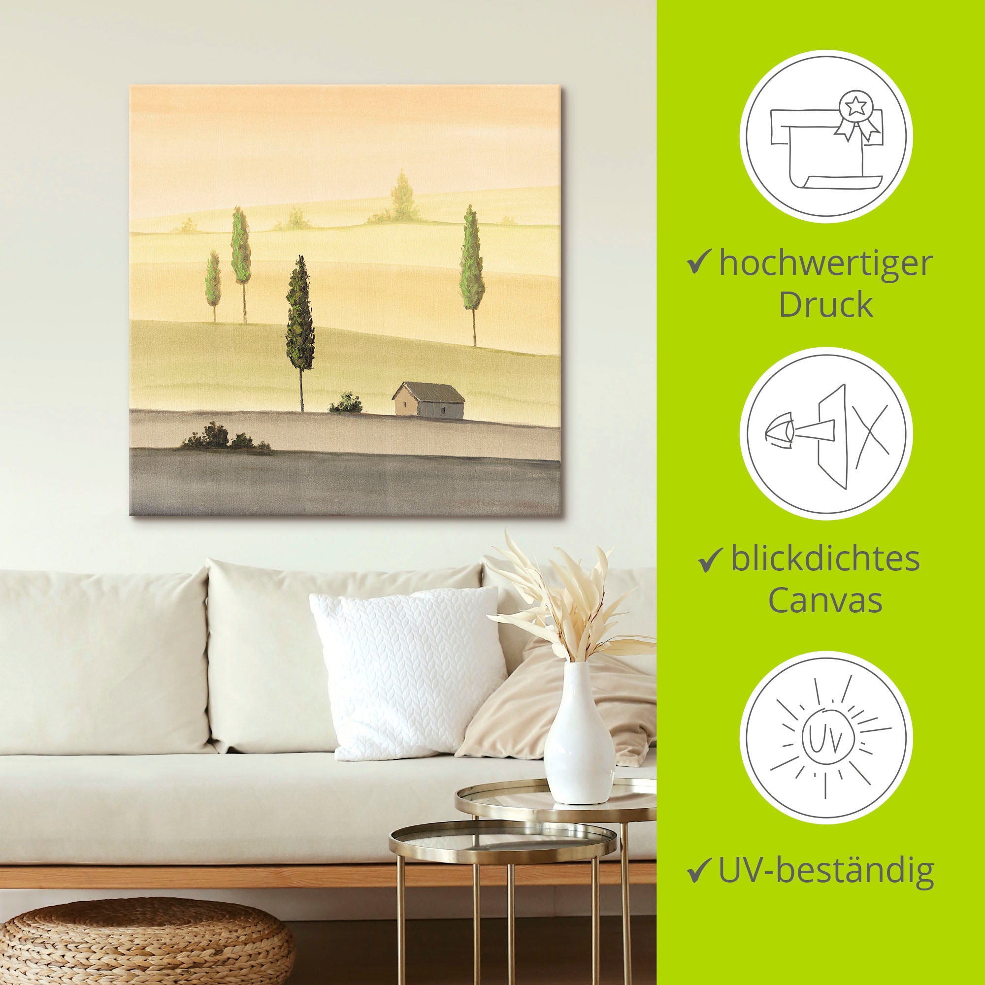 Artland Leinwandbild »Landschaft in Grün«, Wiesen & Bäume, (1 St.), auf Keilrahmen gespannt