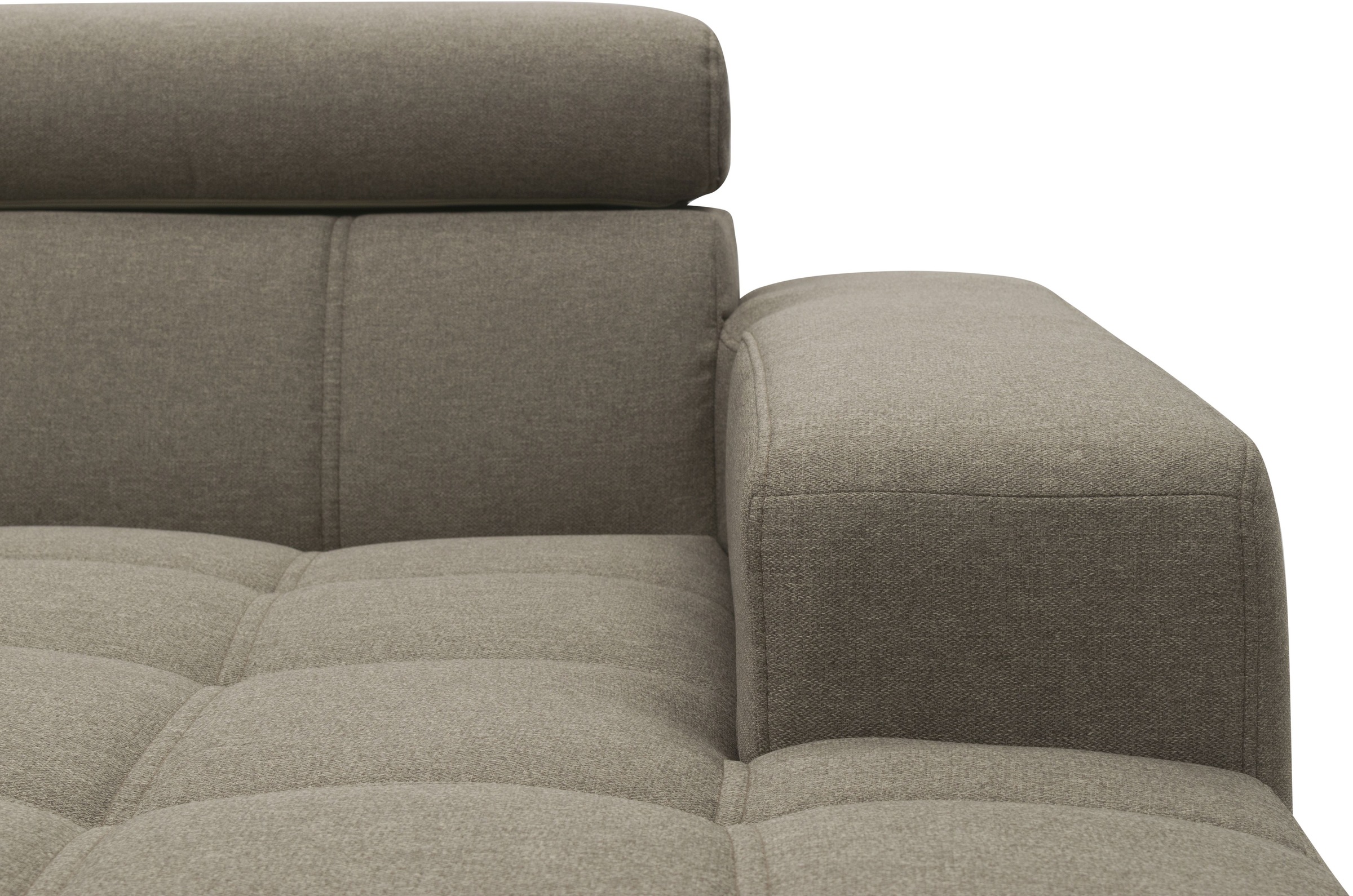 DOMO collection Ecksofa »Trento L-Form, mit Kufenfuß oder Einzelfuß«, wahlweise mit Kopfteilverstellung, Recamiere links/rechts bestellbar