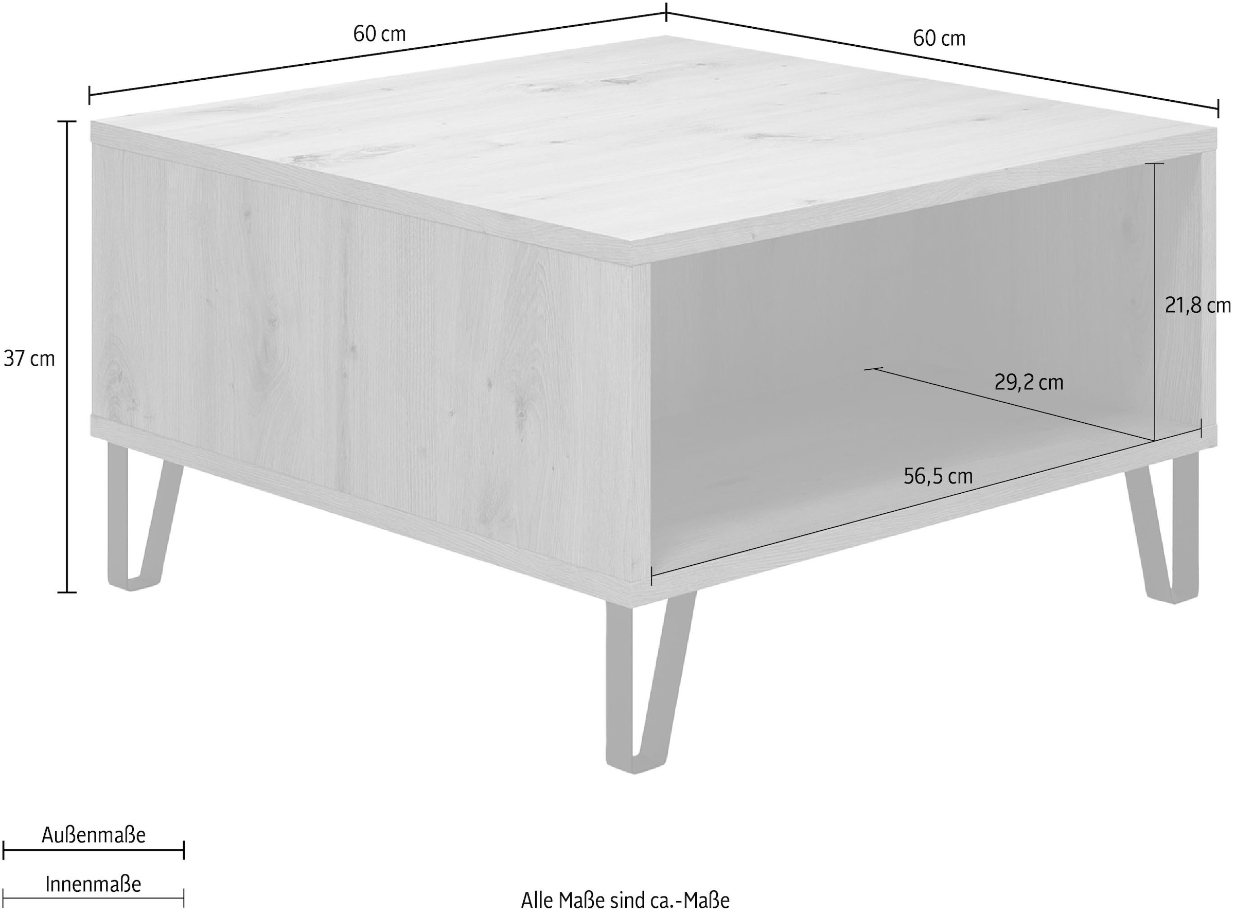 Home affaire Couchtisch »Tarragona« Couchtisch mit 2 offenen Fächern - (B/T/H) 60/60/37 cm