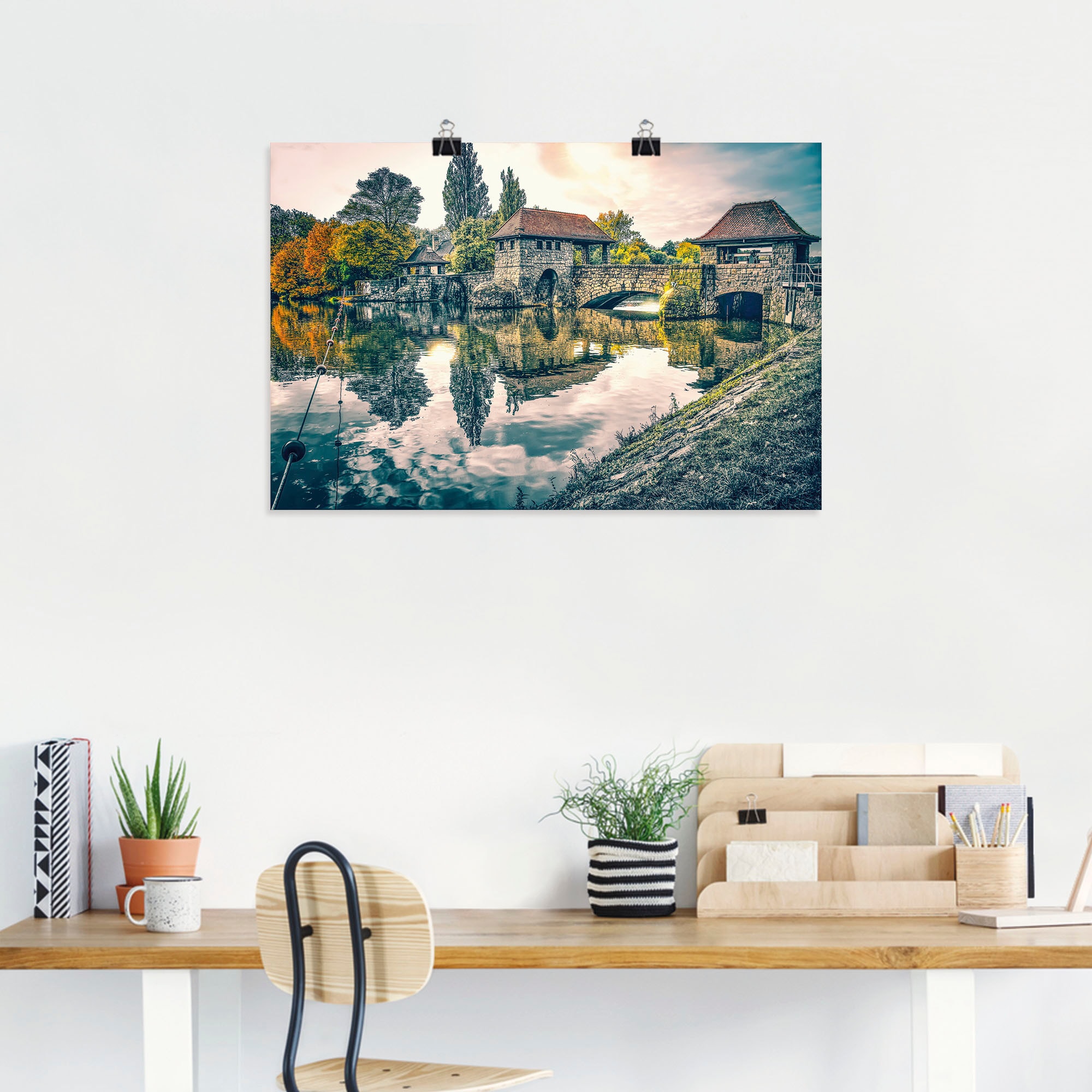 Artland Wandbild »Wehr. Palmengartenwehr Leipzig im Herbst«, Gebäude, (1 St.), als Alubild, Leinwandbild, Wandaufkleber oder Poster in versch. Größen