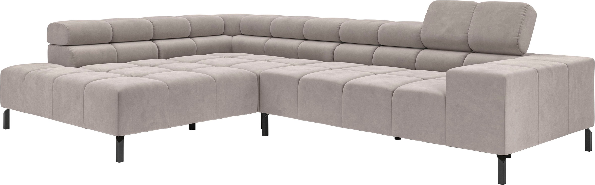 INOSIGN Ecksofa »Ancona New, wahlweise motorische Sitztiefenverstellung, auch in Cord«, feine Steppung, mit Kopfteilverstellung, 3 Zierkissen, L-Form