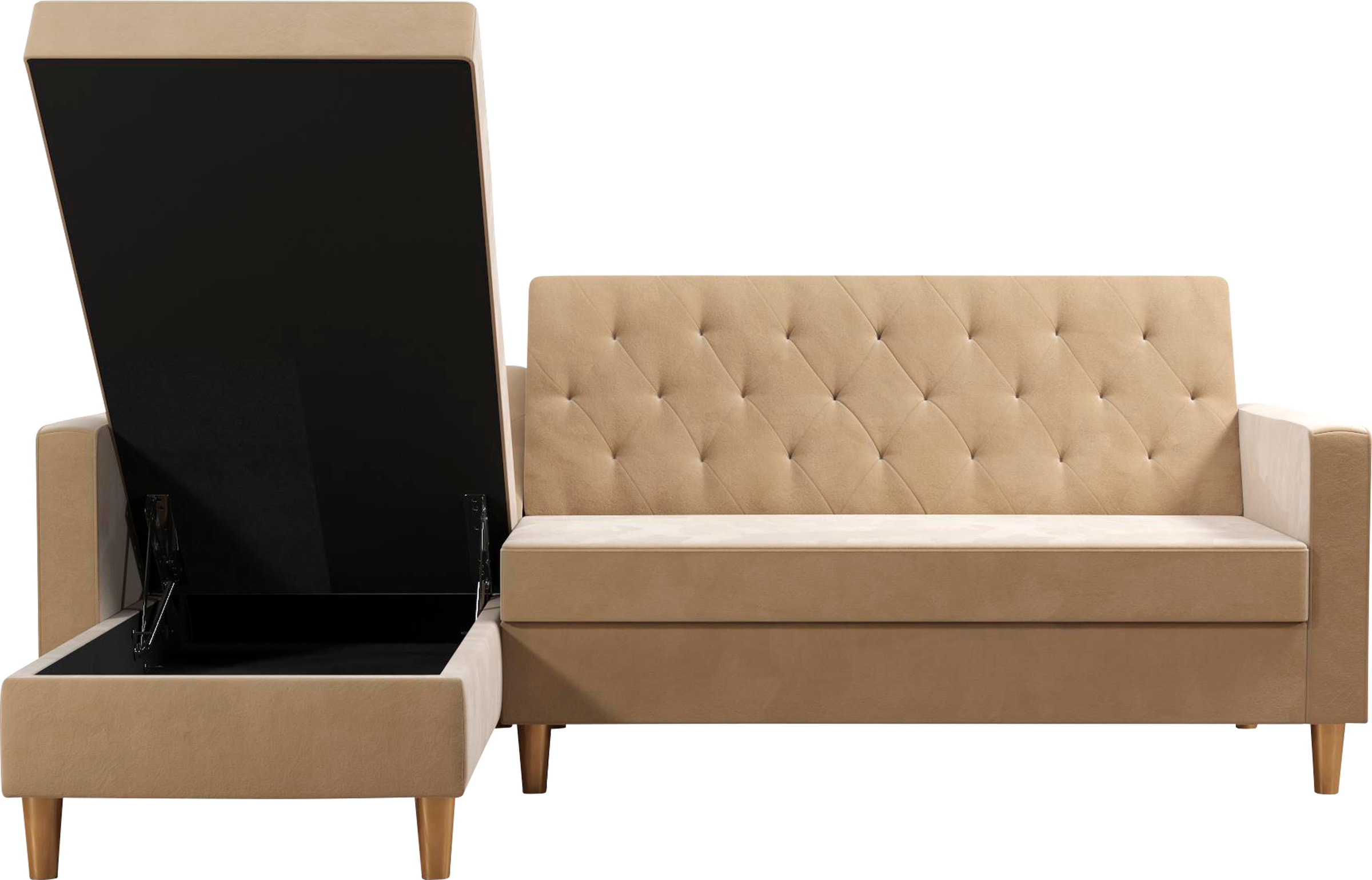 Cosmo Living Ecksofa »Liberty«, mit Schlafffunktion, Recamiere mit Stauraum beidseitig montierbar