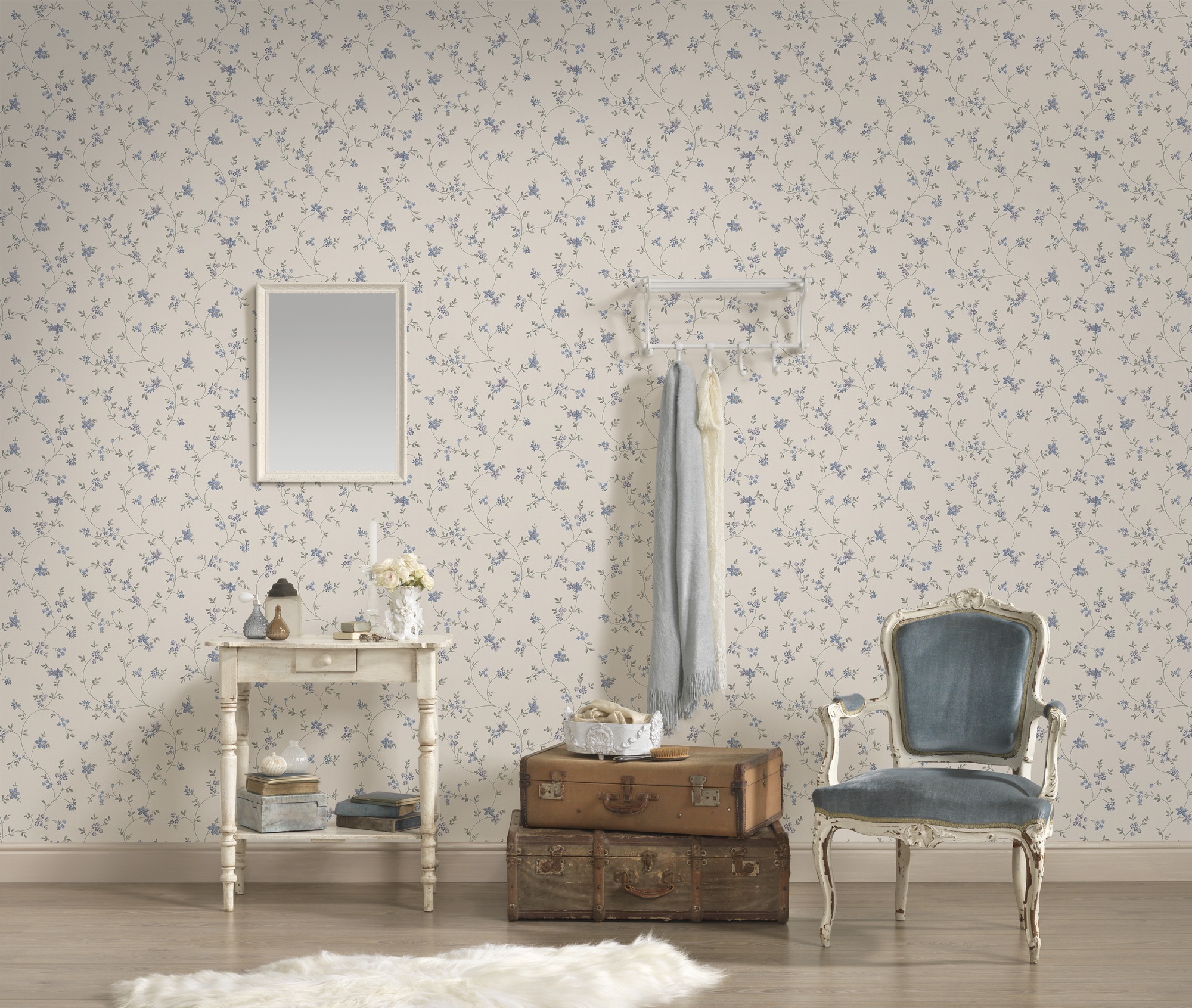 A.S. Création Vliestapete »Landhaustapete mit Blümchen«, matt-gemustert-neutral, Tapete Floral Blumenranke Tapeten Wohnzimmer Schlafzimmer Küche Design