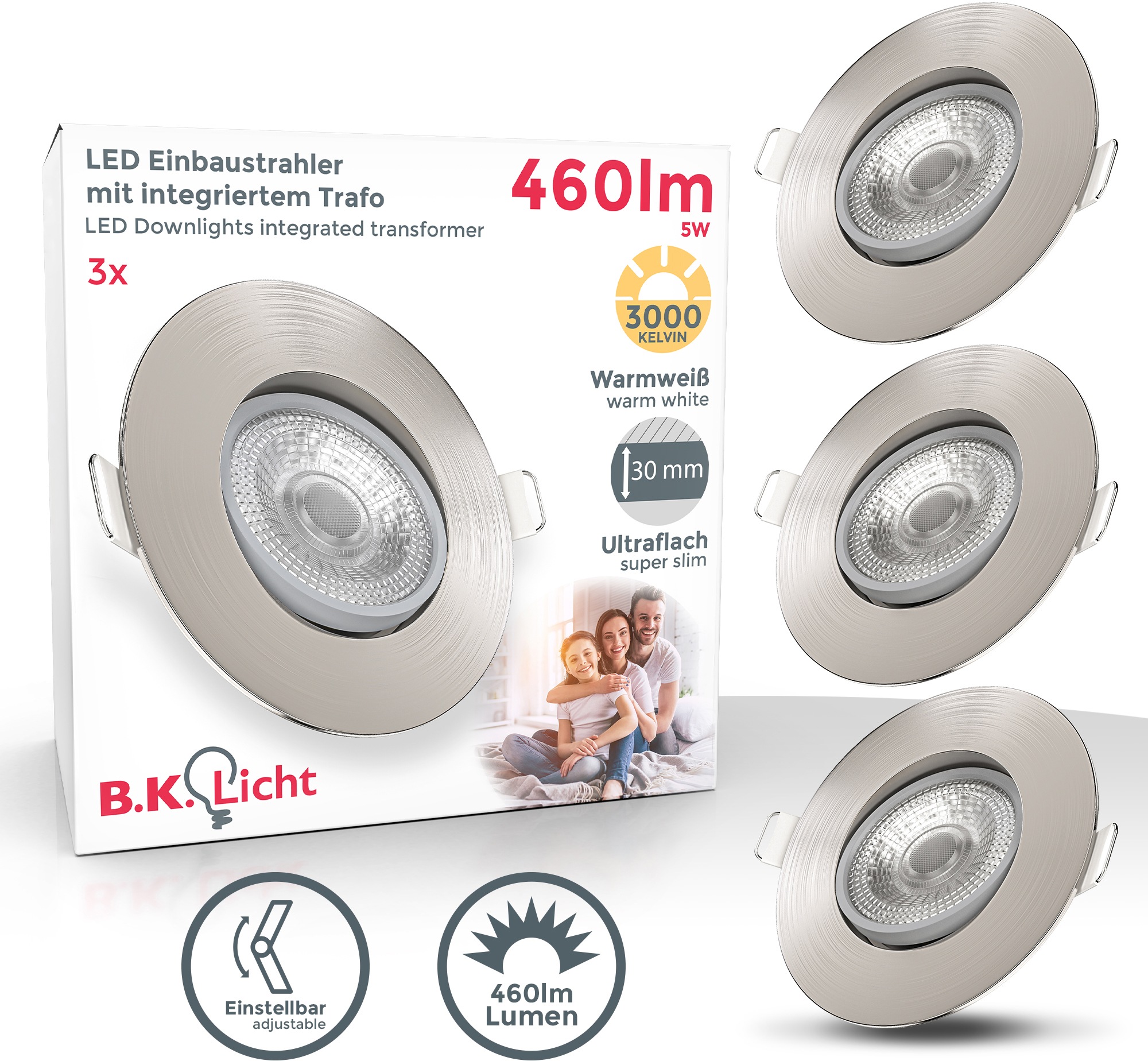 B.K.Licht LED Einbauleuchte, 3er-Set, LED fest integriert, Schutzklasse IP2 günstig online kaufen