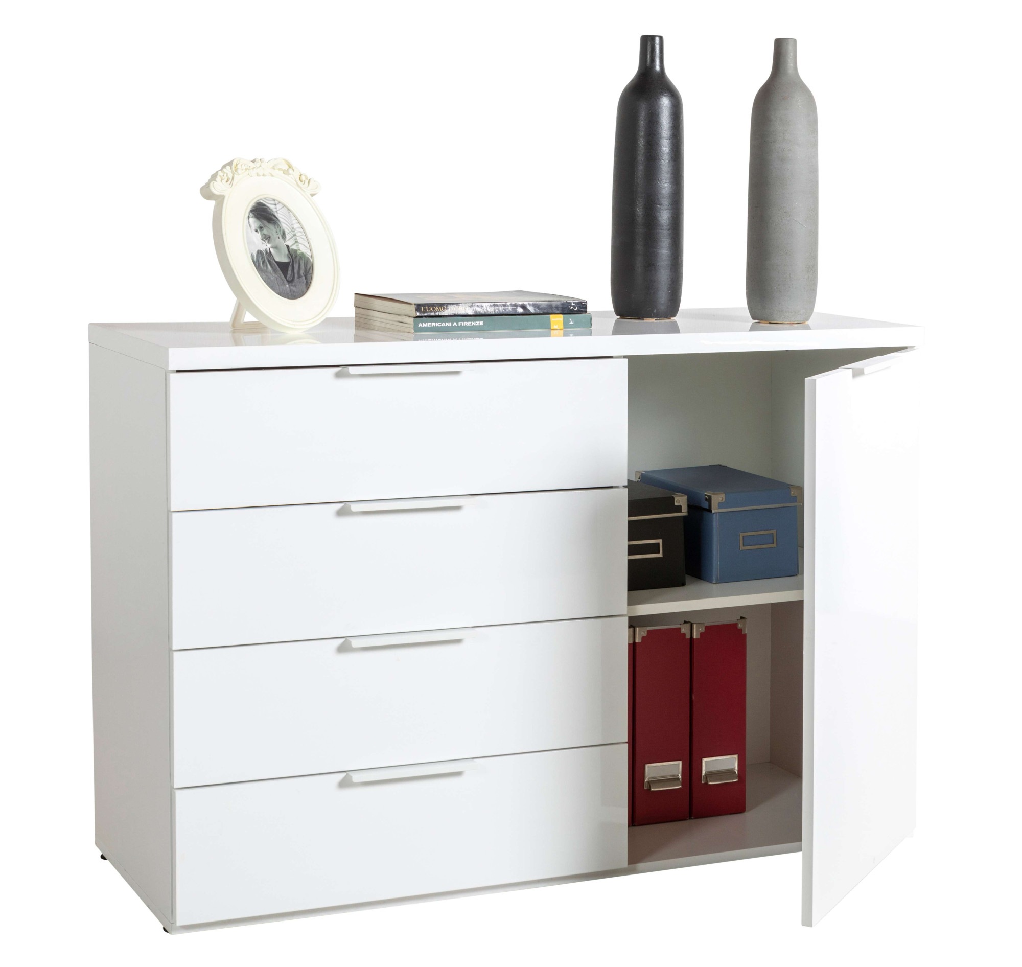 Composad Kommode »Mundi, Lowboard, TV-Board, TV-Kommode, Fernsehschrank«, (1 St.), mit 4 Schubladen und 1 Tür hochglanz lackiert