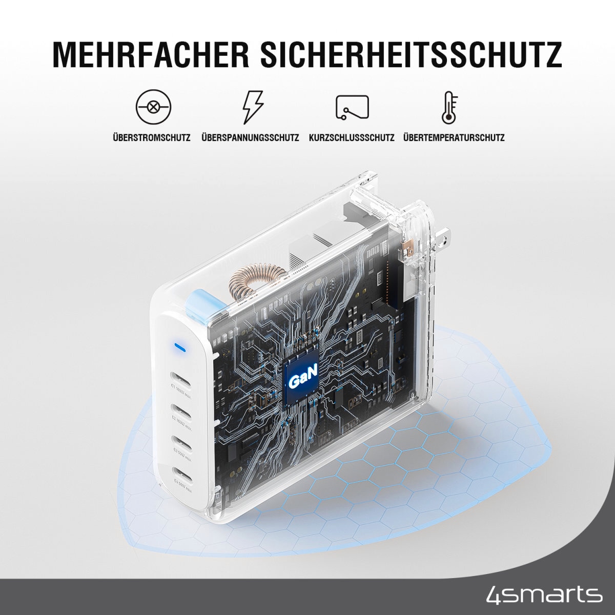 4smarts USB-Ladegerät »Ladegerät GaN Flex Pro 200W 4 USB-C, Travel Edition«