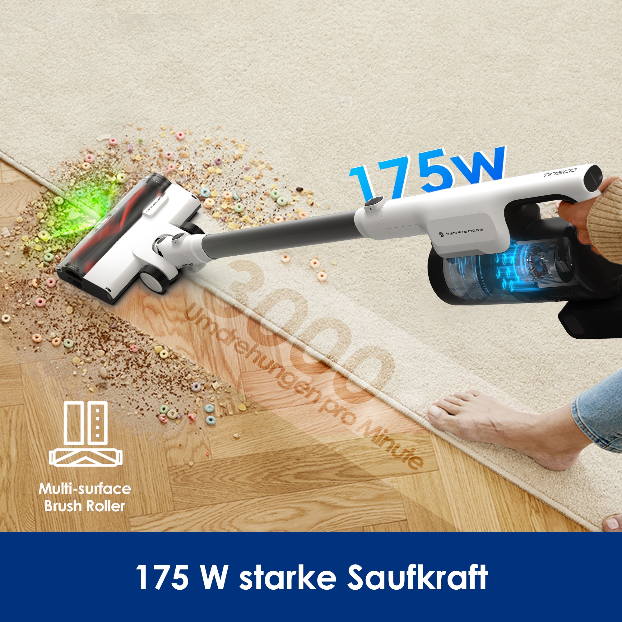 Tineco Akku-Stielstaubsauger »Pure One Station 5, 2x6-fach Filter für Allergiker und Tierhaushalte« Automatik Modus, Zyklonfilter, bis zu 70 Min Laufzeit, Akku wechselbar
