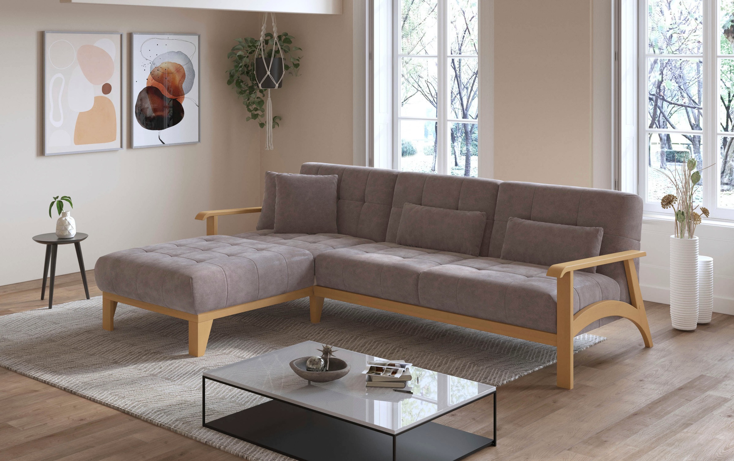 sit&more Ecksofa "Billund L-Form", Armlehnen aus eichefarbigem Buchenholz, günstig online kaufen