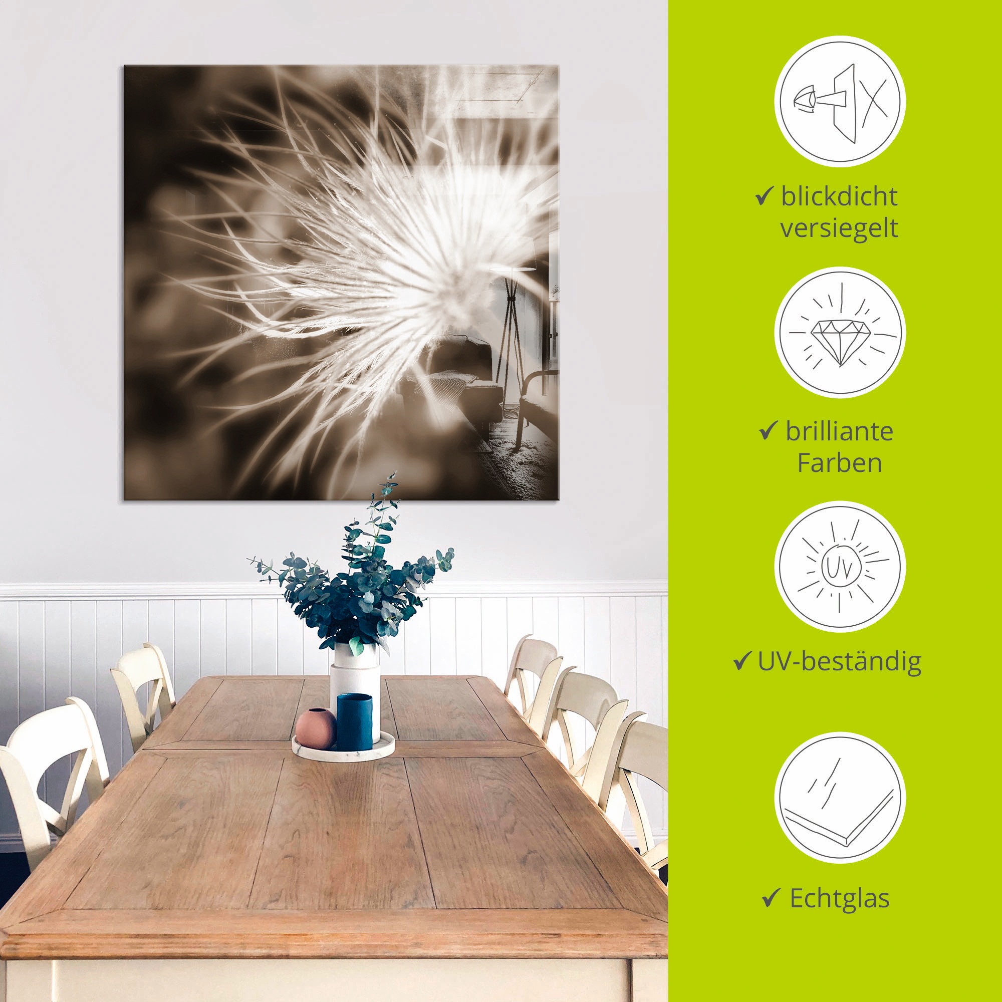 Artland Glasbild »leicht wie eine Feder«, Blumen, (1 St.), in verschiedenen Größen