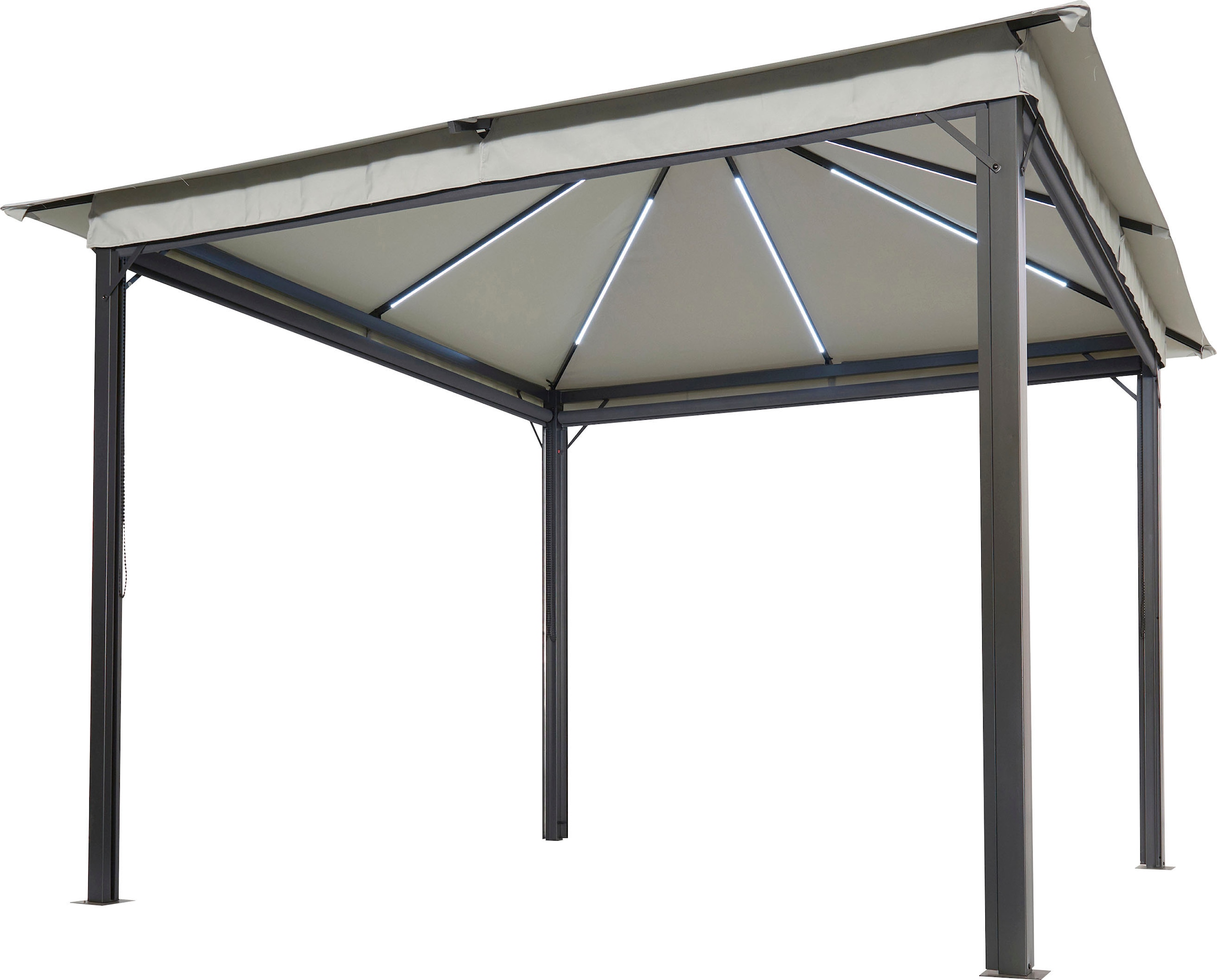 Leco Pavillon »Solar LINA«, 300x300 cm, grau mit LED und Gittergewebe-Rollos
