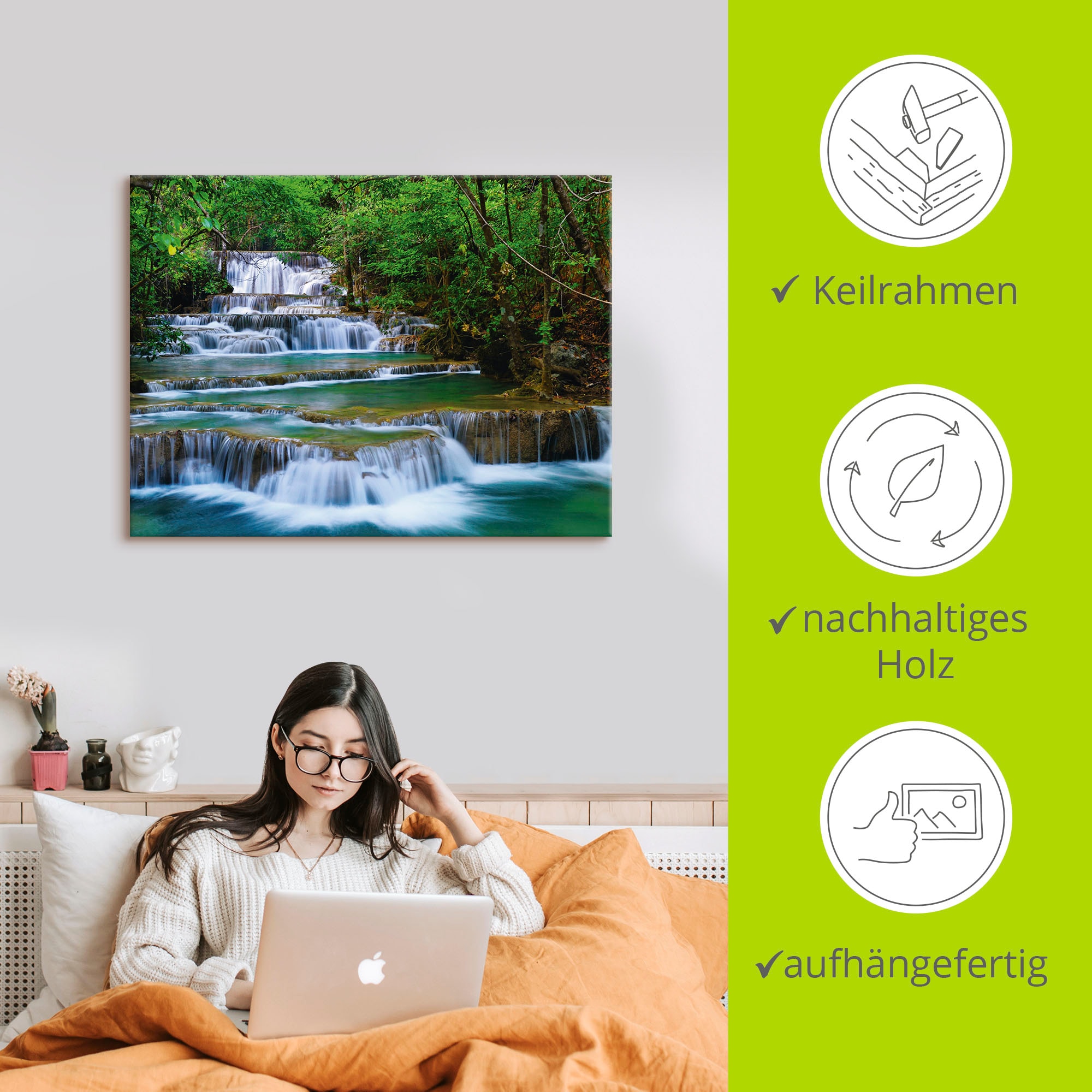 Artland Wandbild »Tiefen Wald Wasserfall«, Gewässer, (1 St.), als Leinwandbild, Poster, Wandaufkleber in verschied. Größen