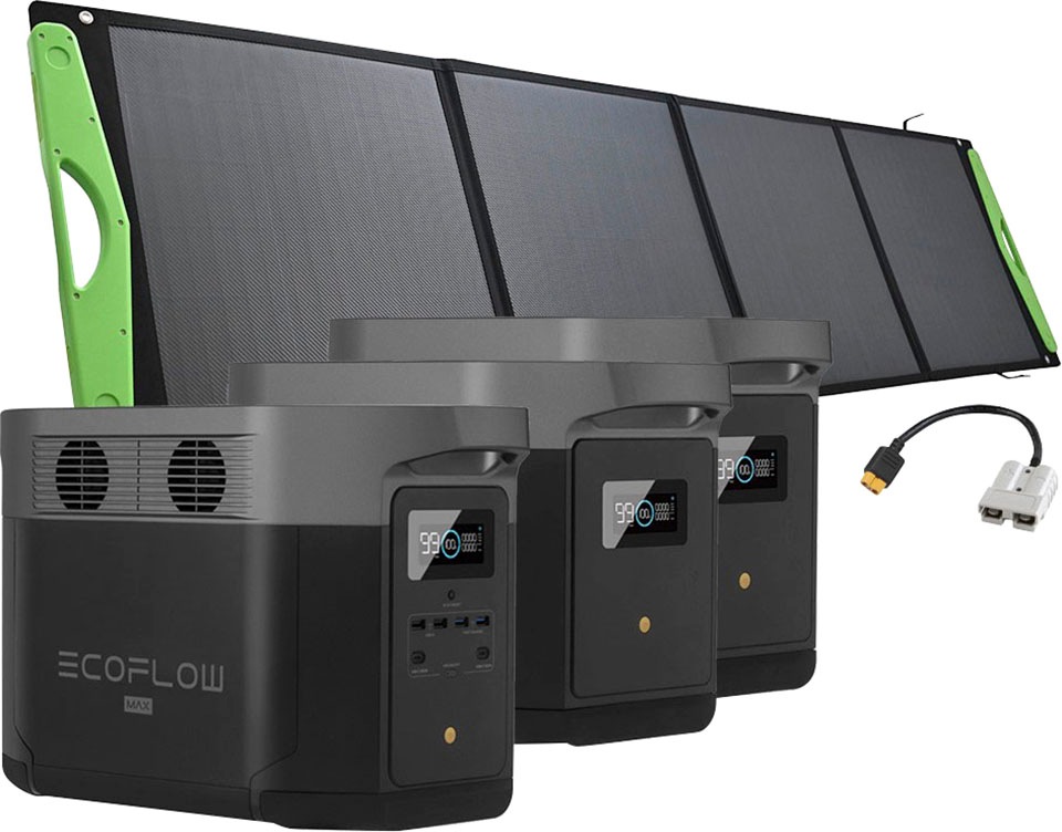 Ecoflow Solaranlage »Delta Max 2000 + 200W Offgridtec® Hardcover Solartasche«, (Spar-Set), mit 2 x Erweiterungsakku 2016Wh, Plug and play