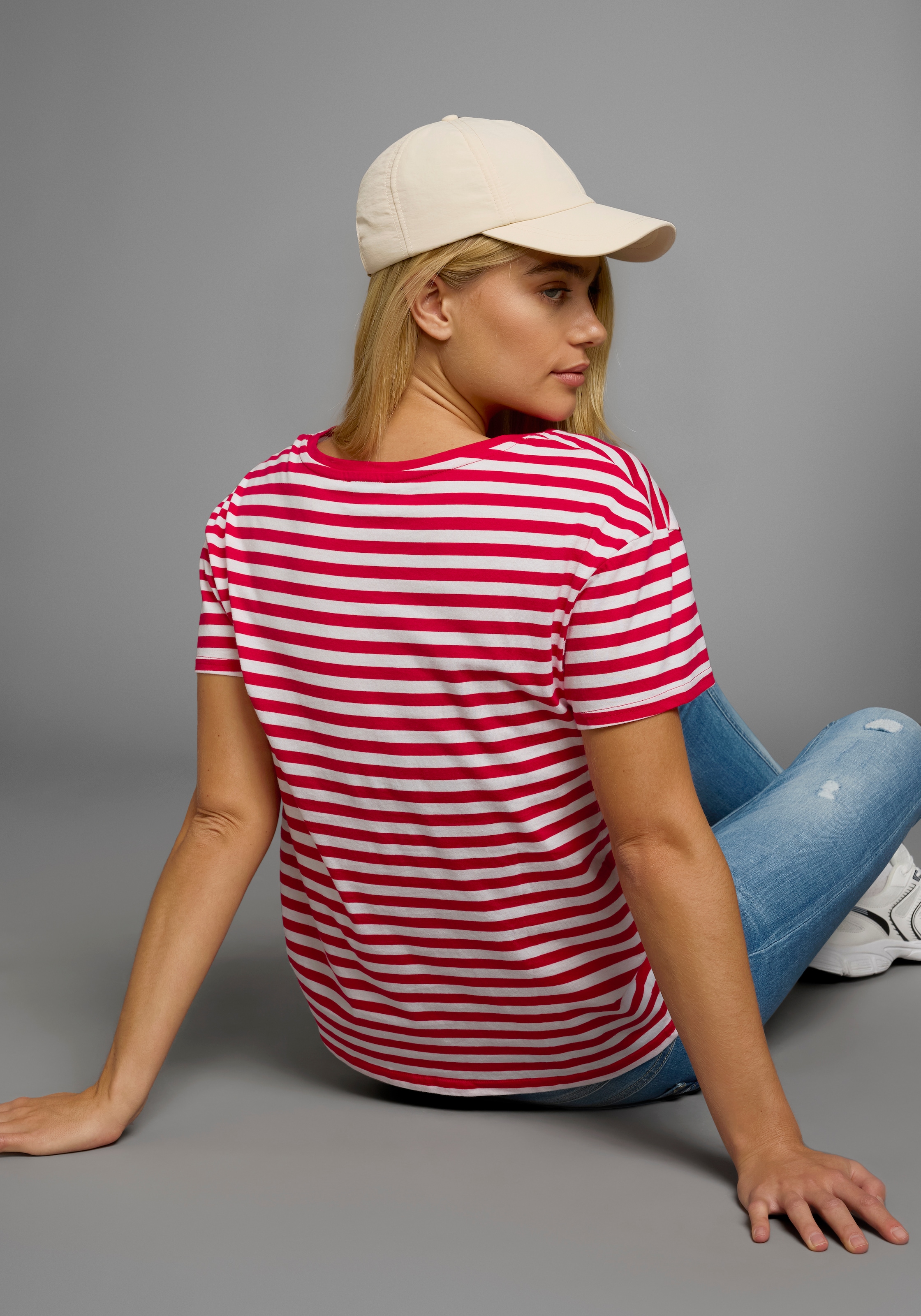 AJC T-Shirt Kurzarm,  taillierter Schnitt,  gestreift,  Rundhalsausschnitt