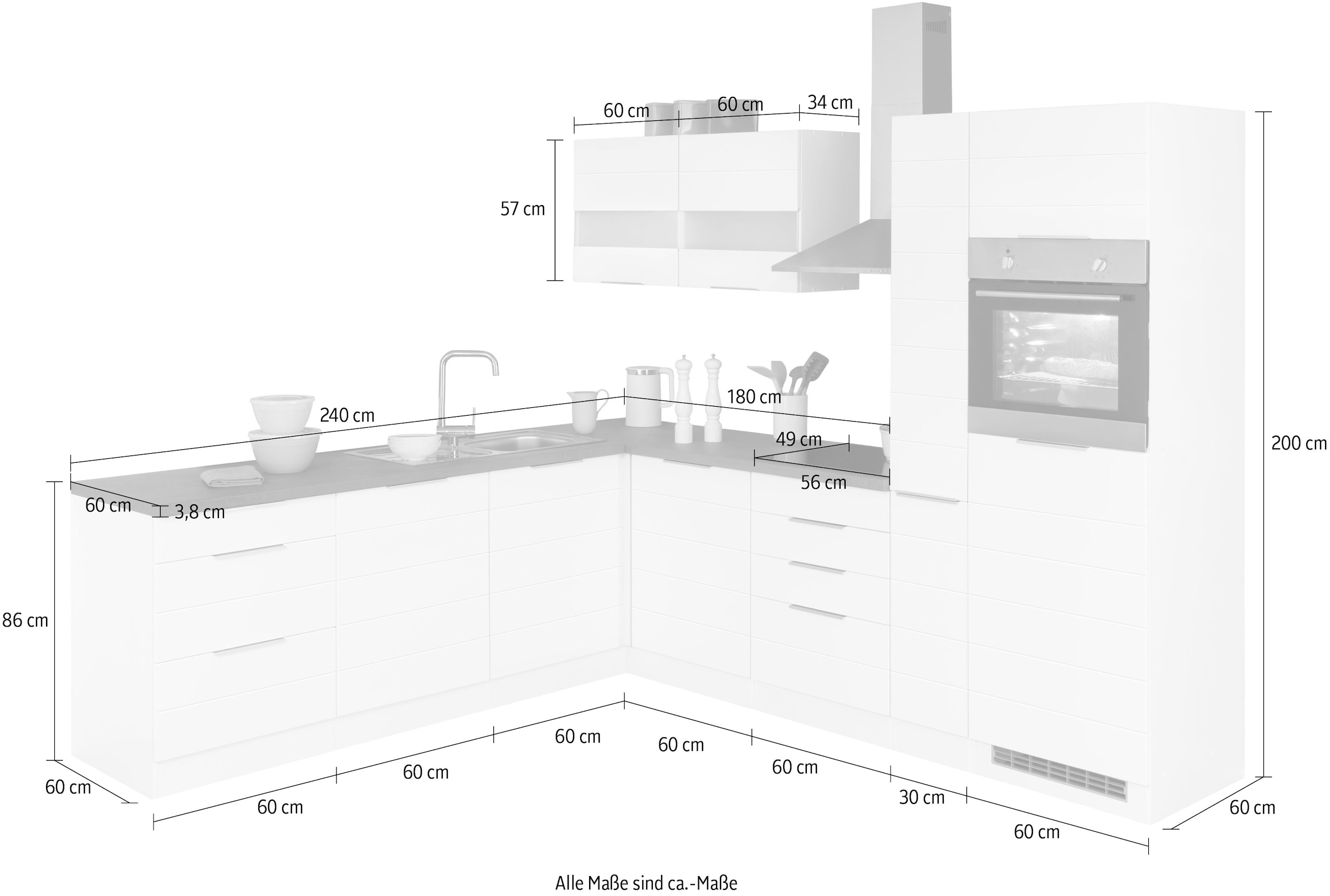 KOCHSTATION Winkelküche »KS-Luhe«, Stellbreite 240x270 cm, wahlweise mit oder ohne E-Geräten, MDF-Fronten