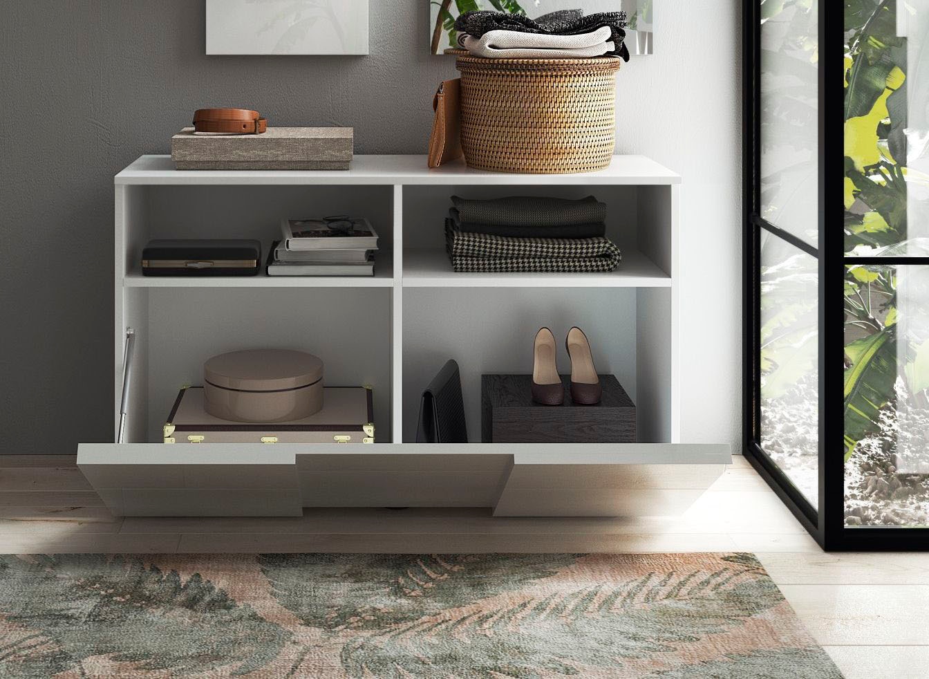 INOSIGN Garderobenschrank »Dama, Breite 91 cm, Höhe 51 cm, Schuhbank 1 Klappe«, Garderobenbank, Front in 3D-Optik