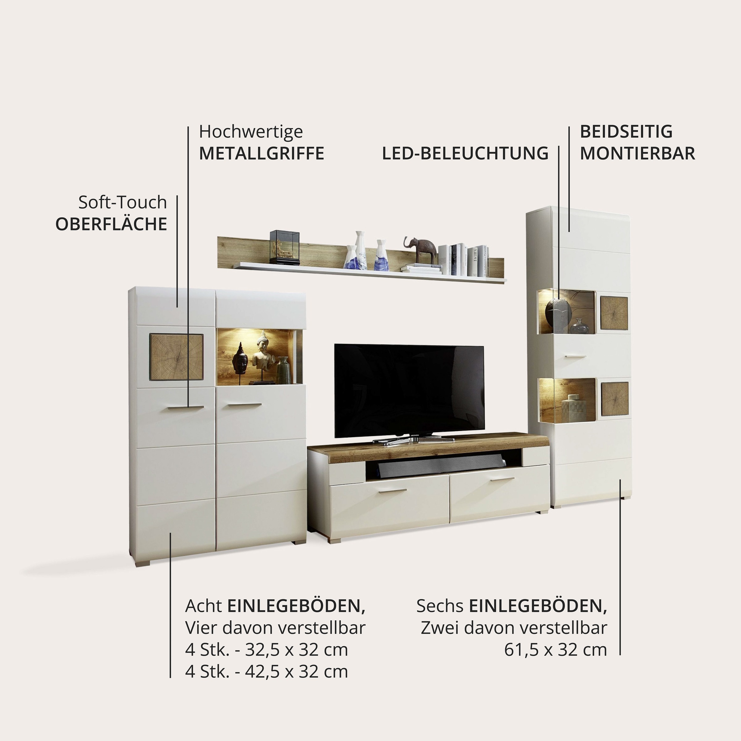 Innostyle Wohnwand »FUN PLUS«, (4 St.), inkl. LED-Beleuchtung