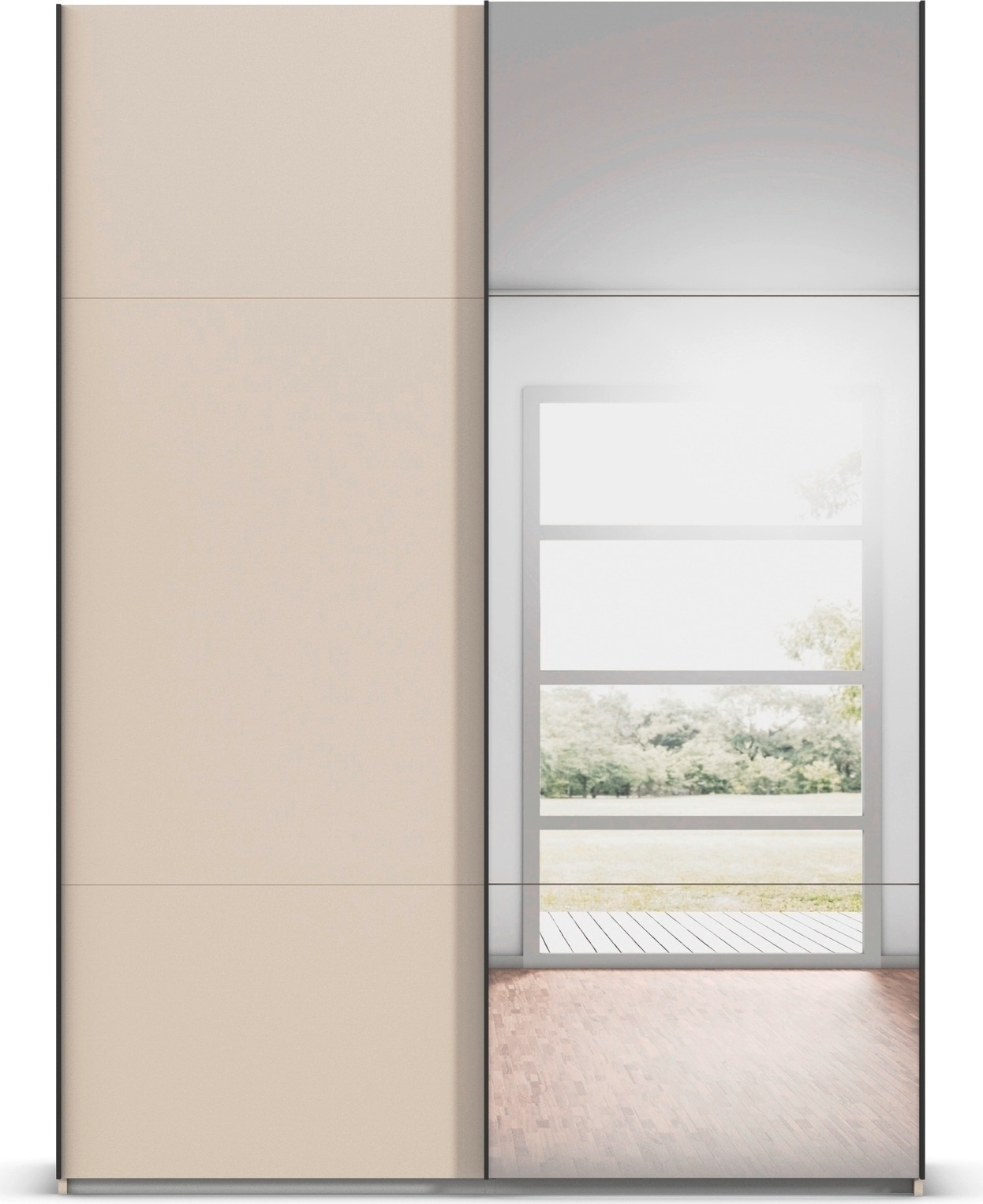 rauch Schwebetürenschrank »Kleiderschrank Schrank Garderobe Schlafzimmerschrank CONTIDO«, (in 3 verschiedenen Ausstattungen BASIC/CLASSIC/PREMIUM), aus hochwertigem Material in 6 Breiten 2 Griff-Farben MADE IN GERMANY
