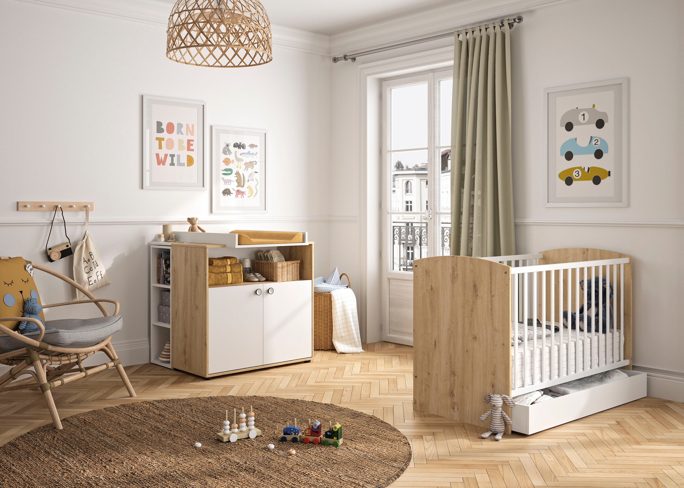 Galipette Babymöbel-Set »Arthur«, (5 tlg., mit Bett und Bettschublade, Wickelkommode, Wickelaufsatz und Regal)