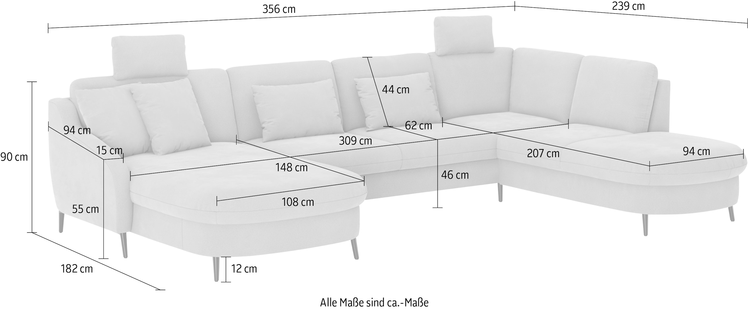 sit&more Wohnlandschaft »Soul U-Form«, wahlweise mit Bettfunktion und Bettkasten oder Schubkasten