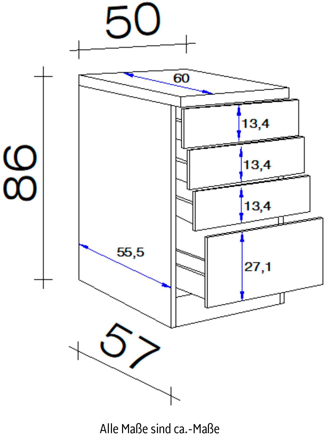 Flex-Well Unterschrank »Riva«, (B x H x T) 50 x 86 x 60 cm, mit praktischen Schubkästen